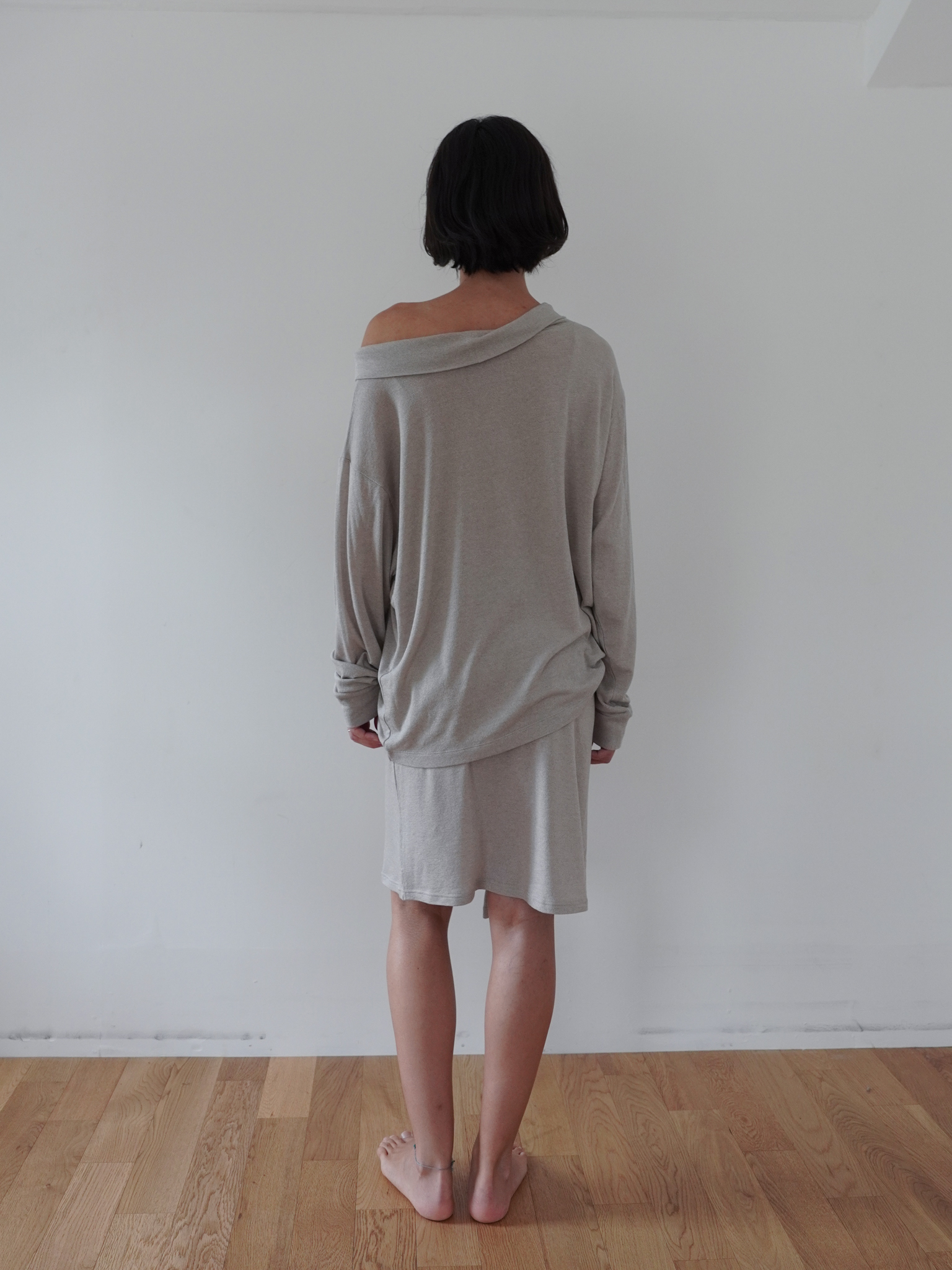 Off-Shoulder Wool Blend Long Sleeve - light grey