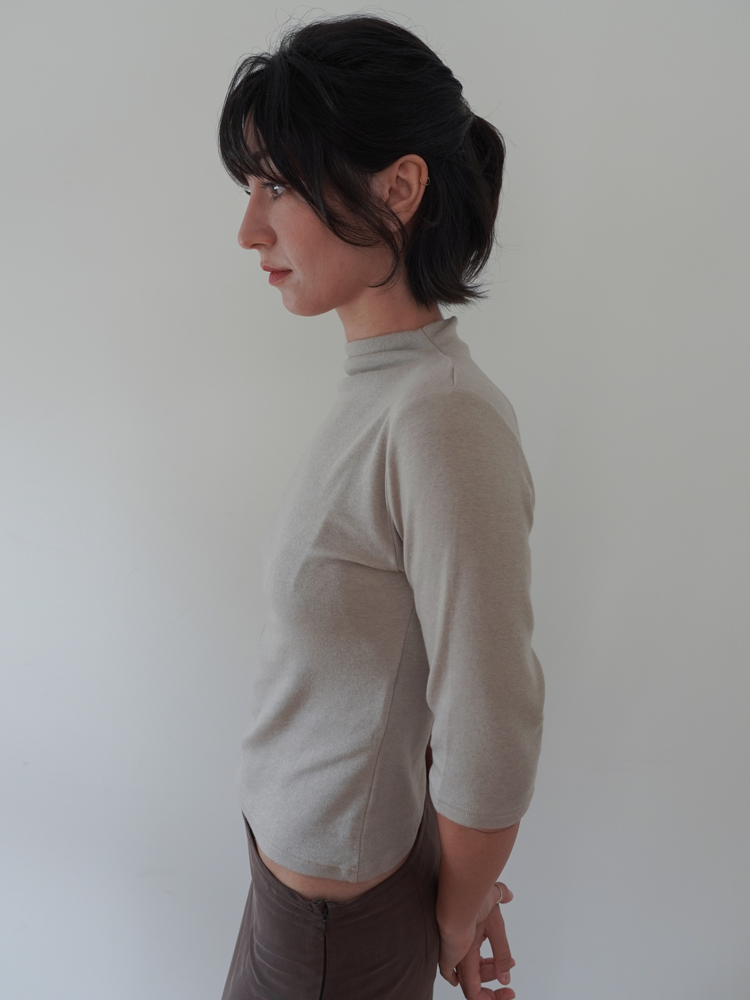 High Neck Wool Blend Half Sleeve - beige