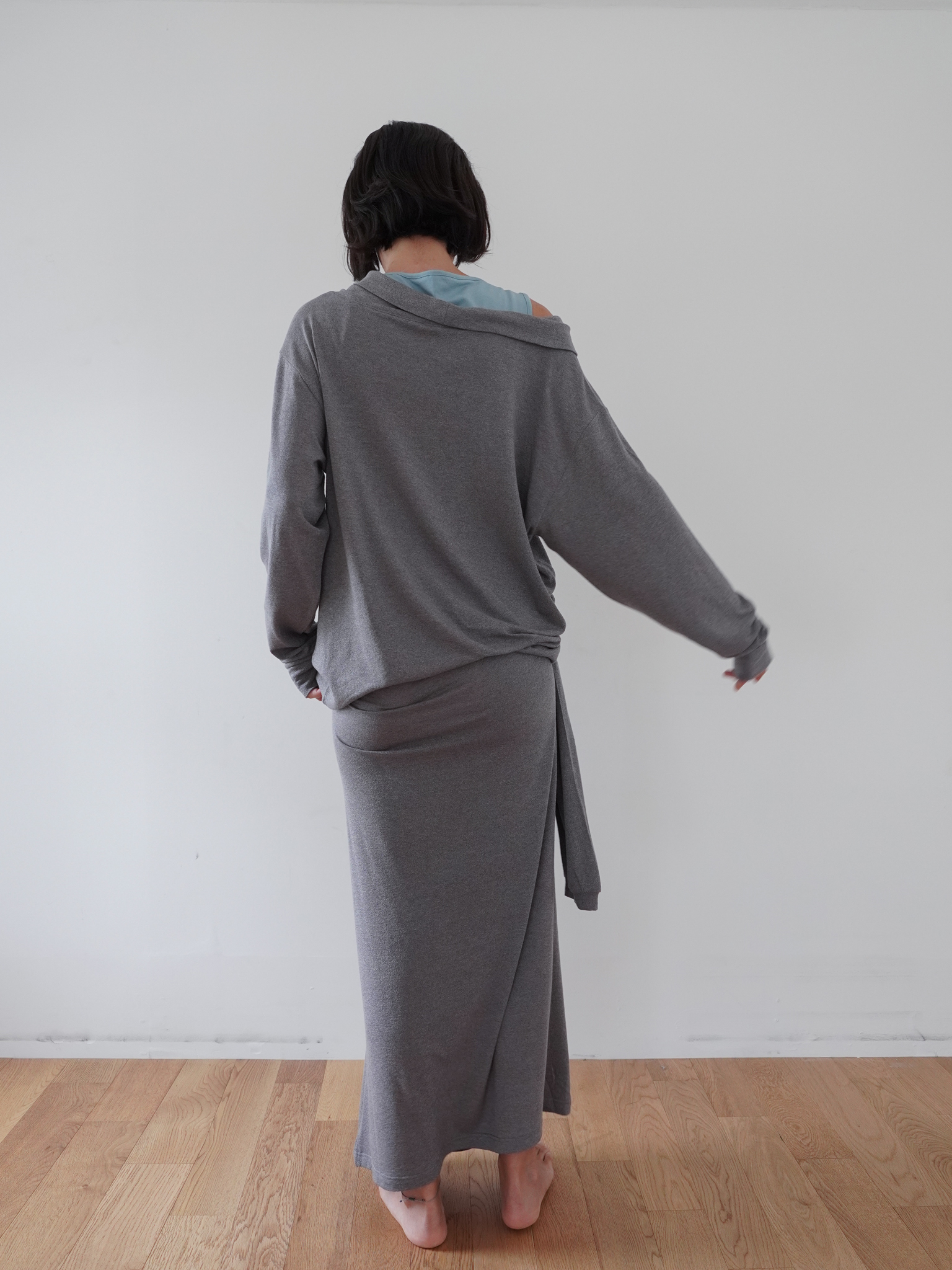 Off-Shoulder Wool Blend Long Sleeve - grey