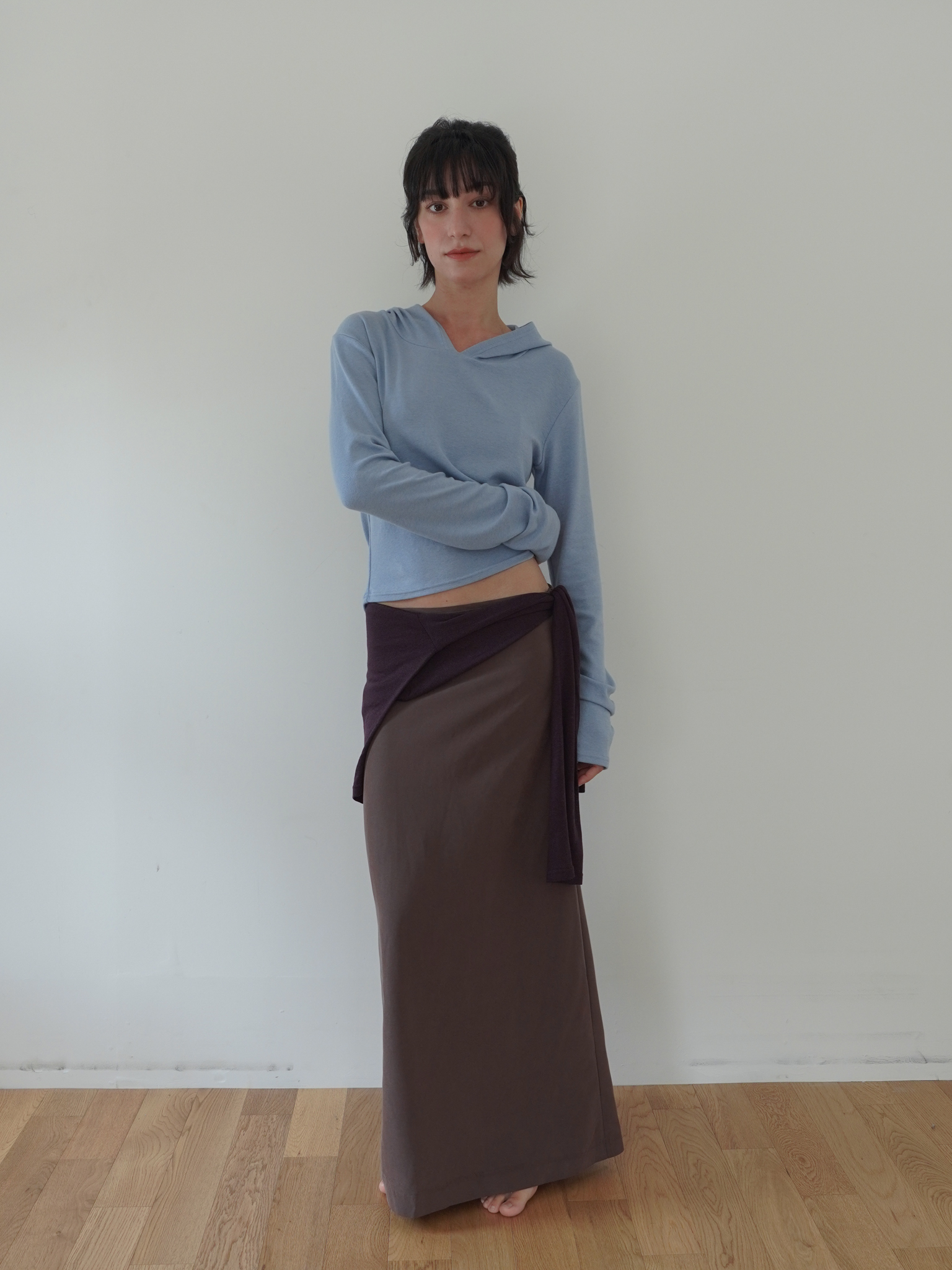 Hooded Wool Blend Long Sleeve - light blue