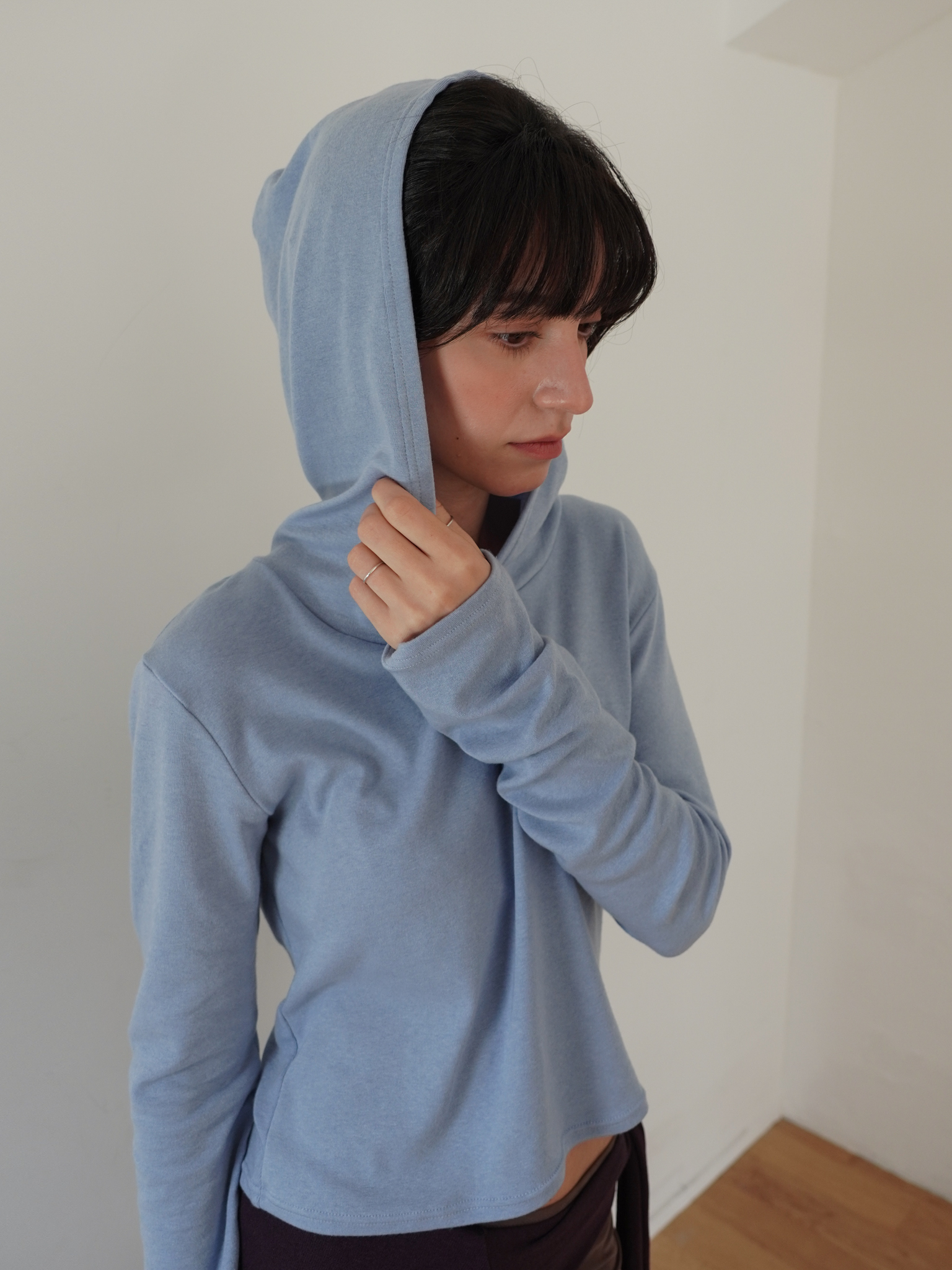 Hooded Wool Blend Long Sleeve - light blue