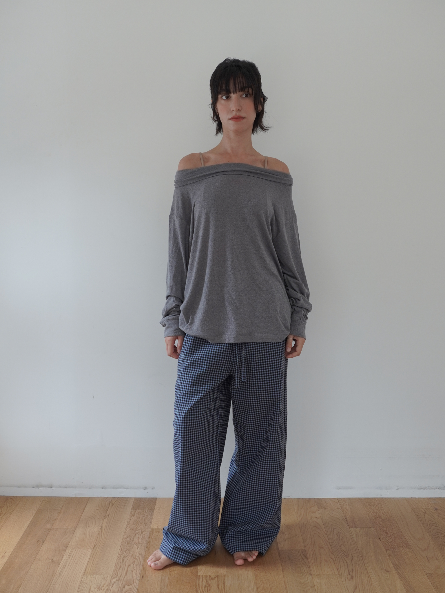 Banding Pants - check navy