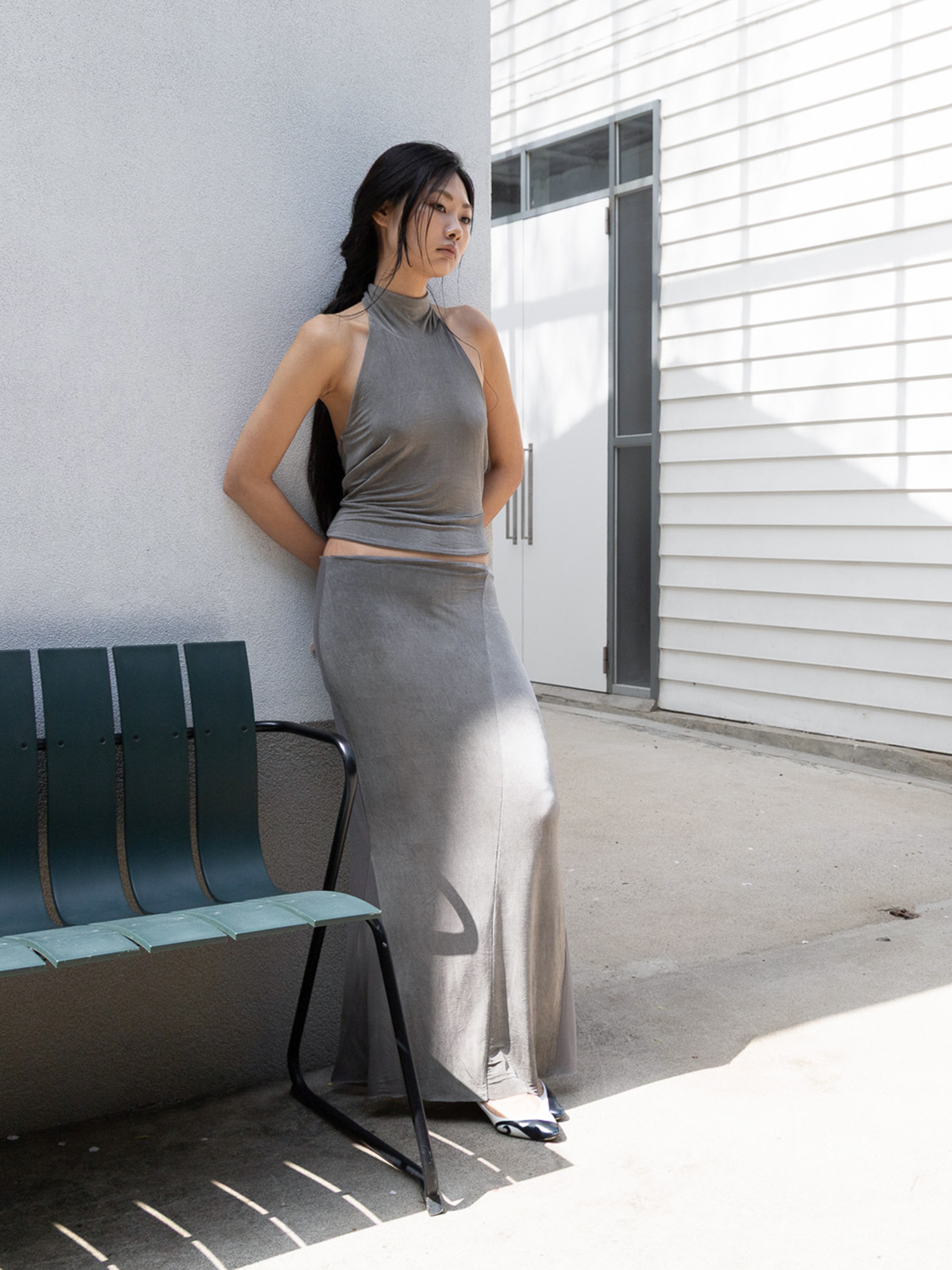 Block Scarf Halter - smoke