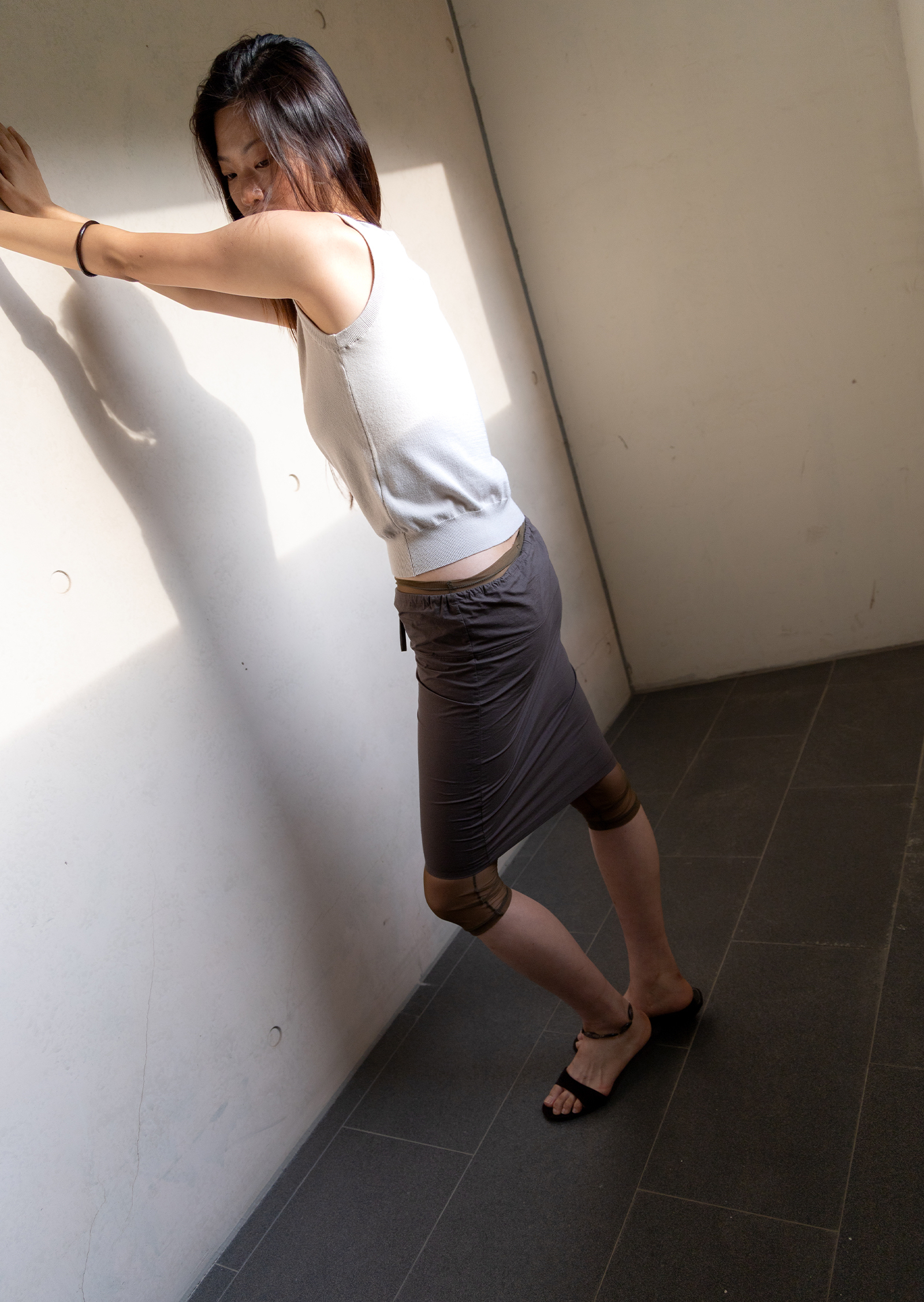 Sheer Capri Tights - khaki