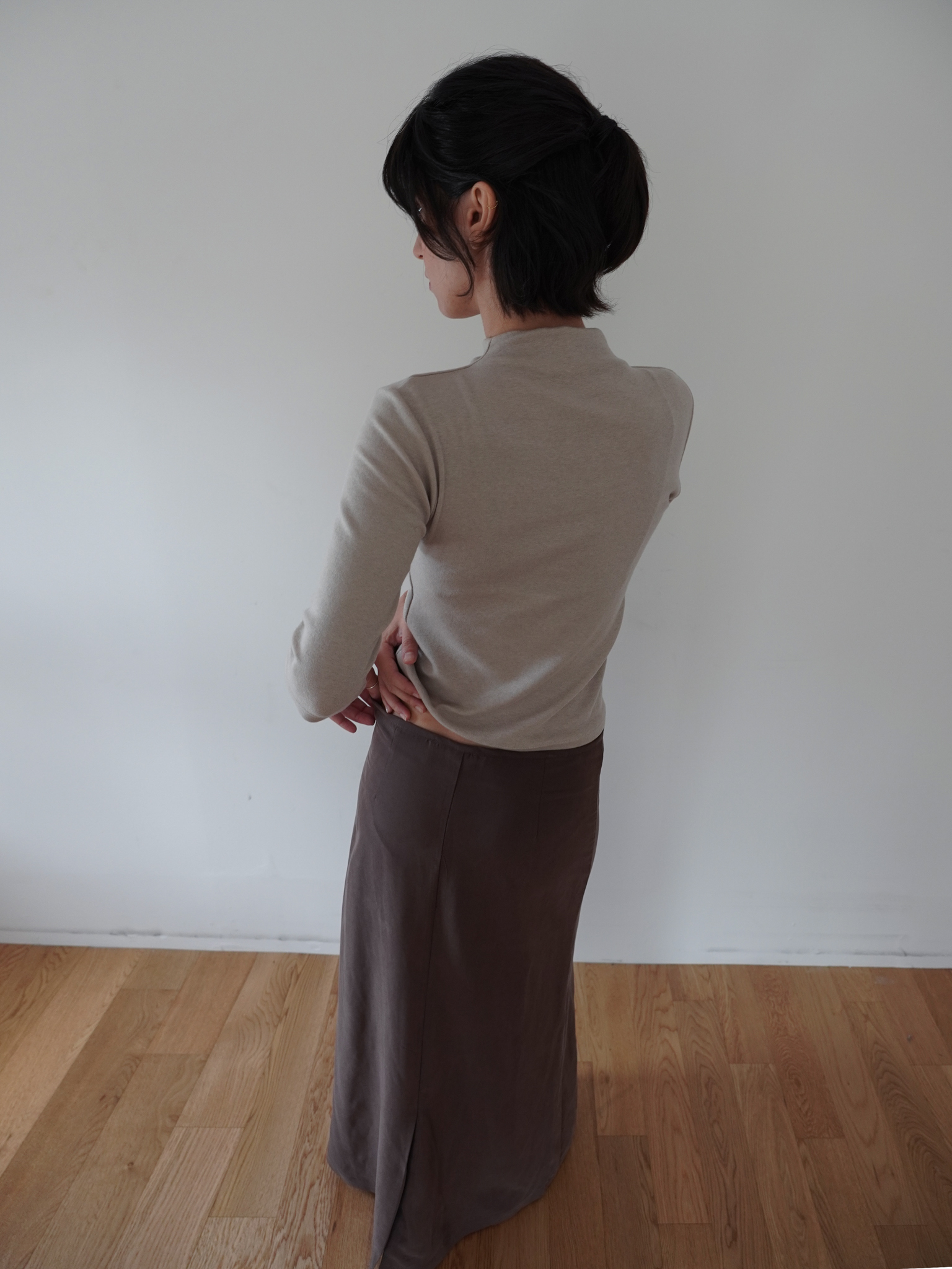 High Neck Wool Blend Half Sleeve - beige
