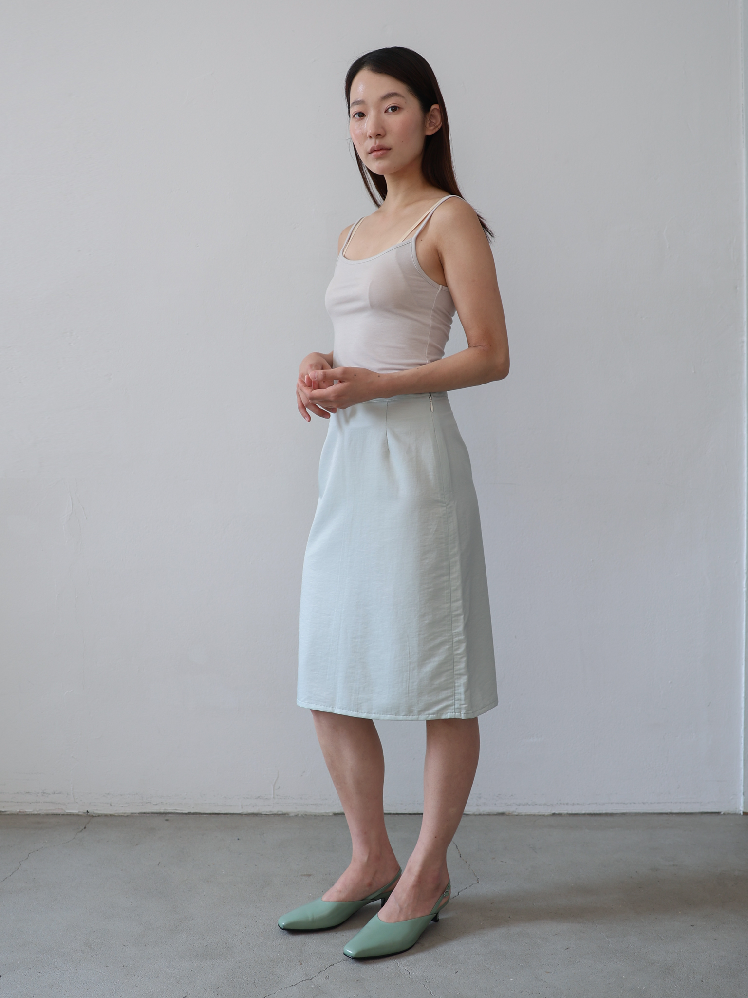 Satin Midi Skirt - mint