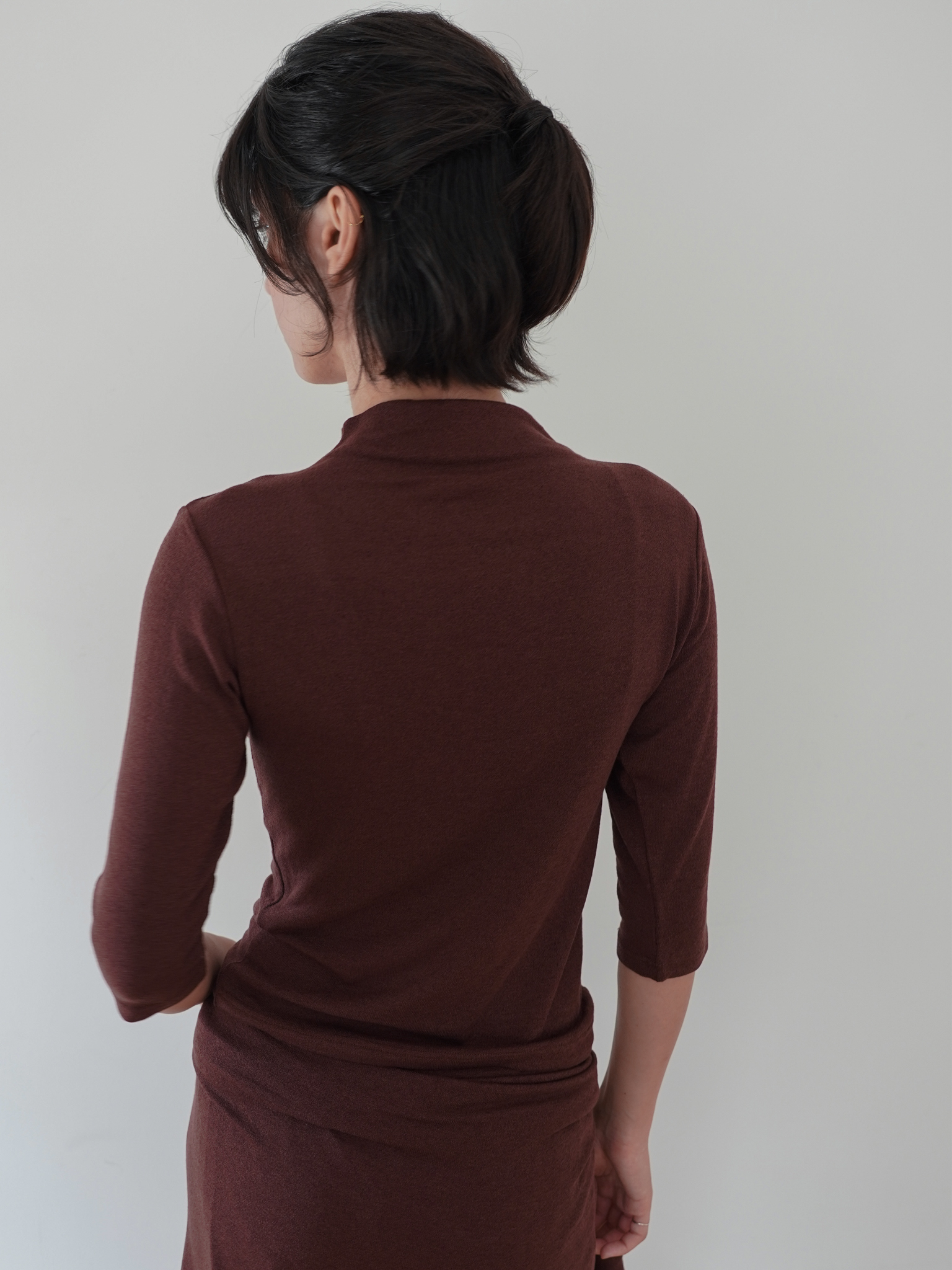 High Neck Wool Blend Half Sleeve - brown