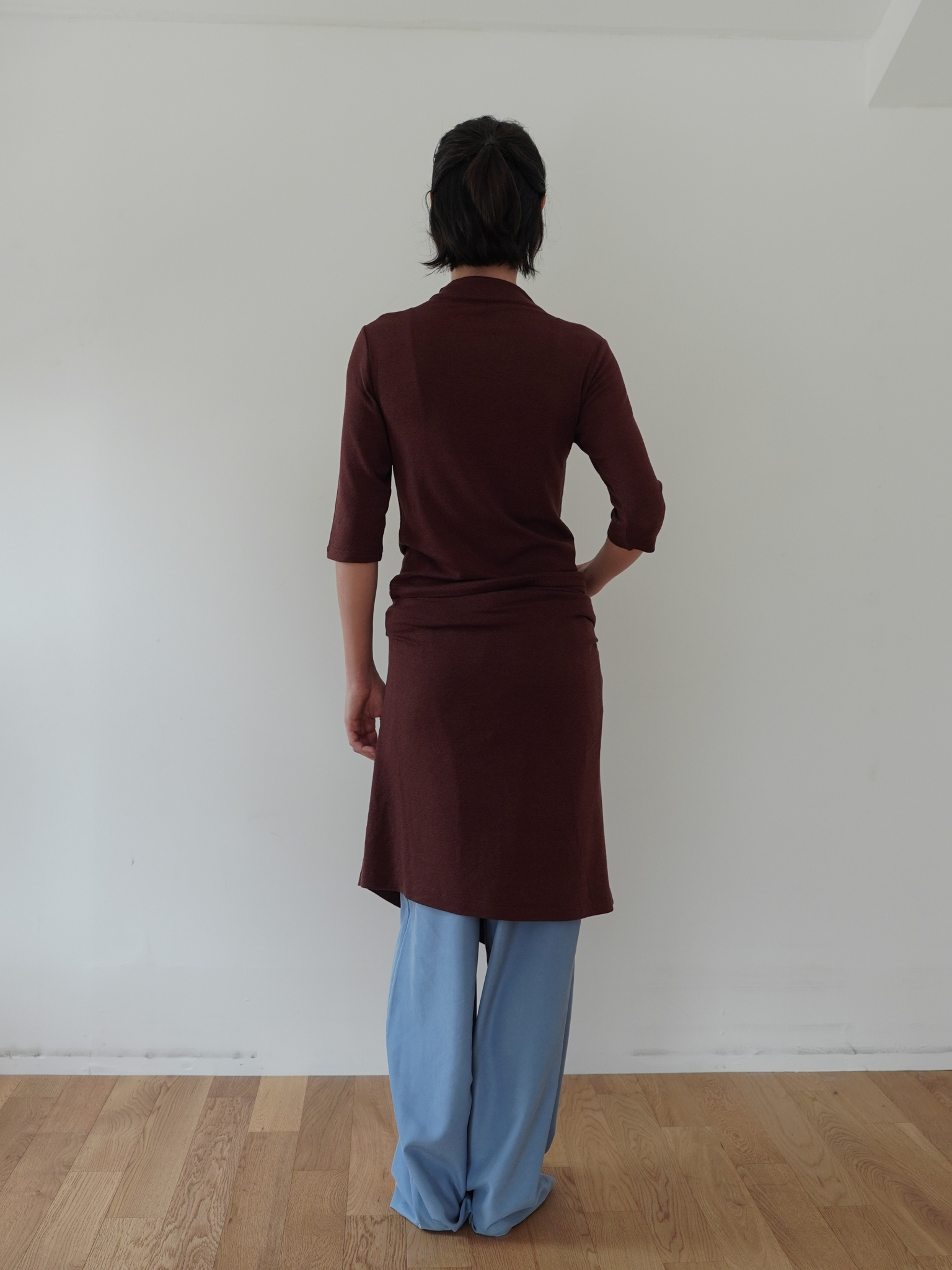 High Neck Wool Blend Half Sleeve - brown