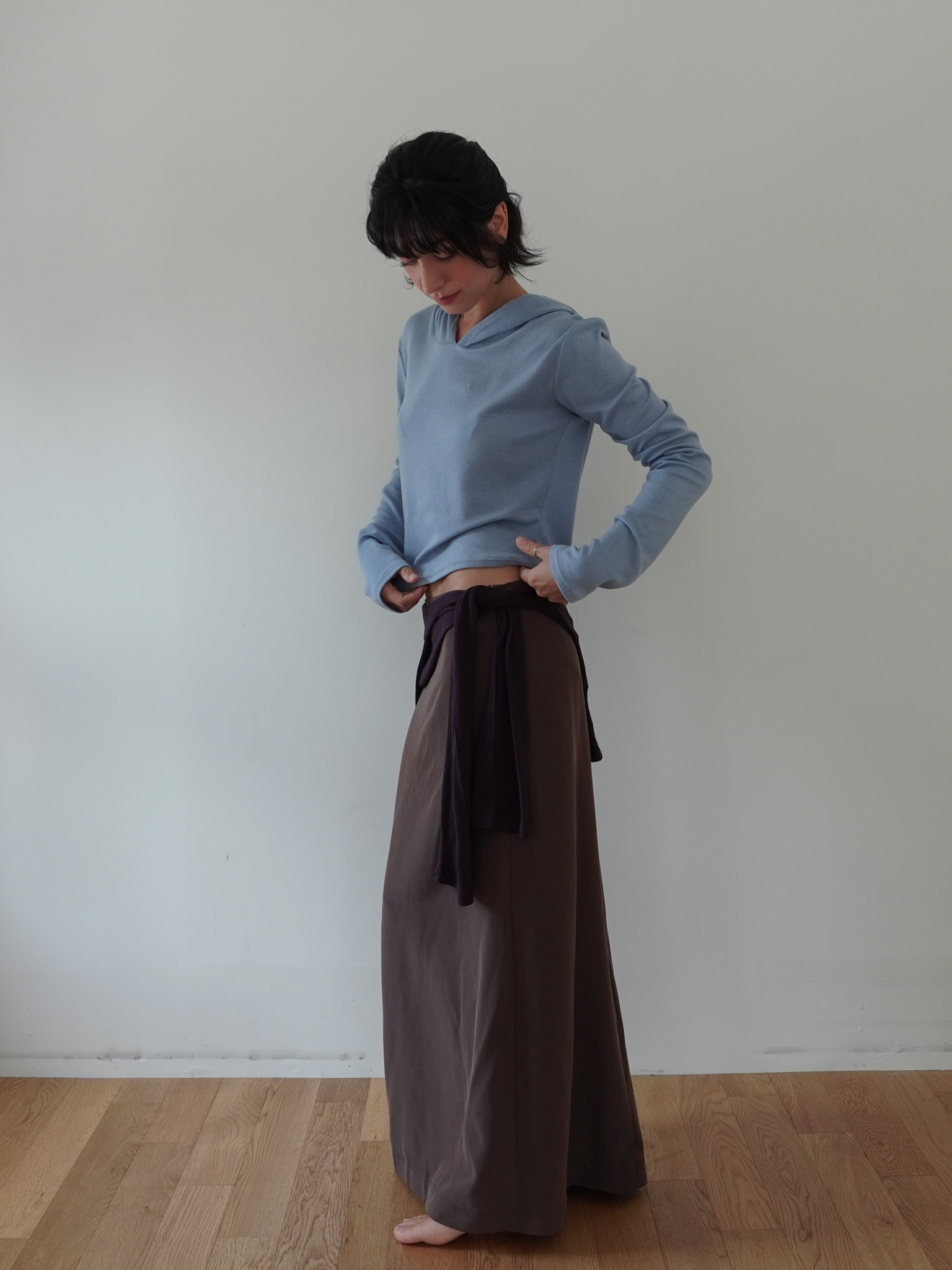 Hooded Wool Blend Long Sleeve - light blue