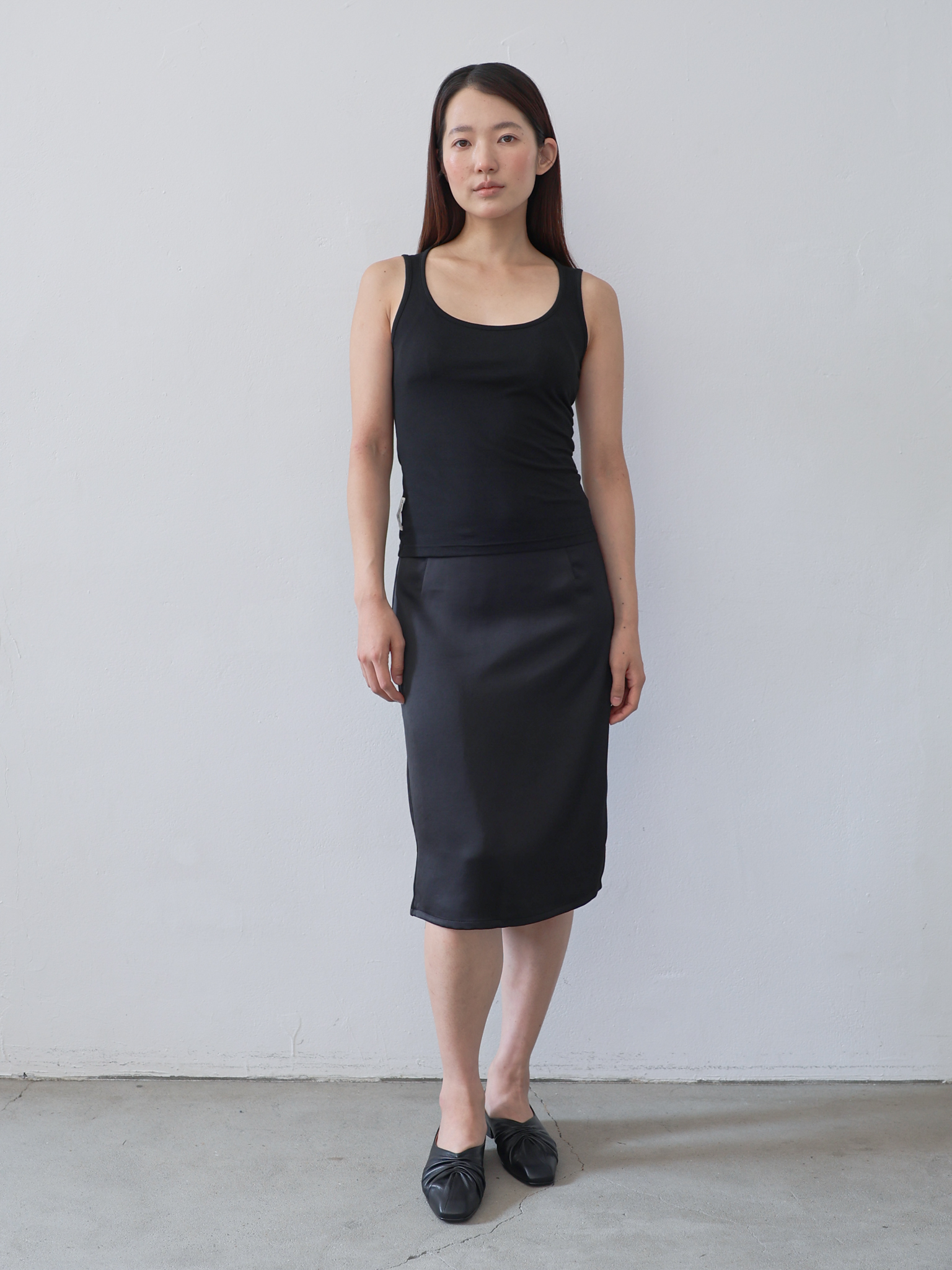 Satin Midi Skirt - black