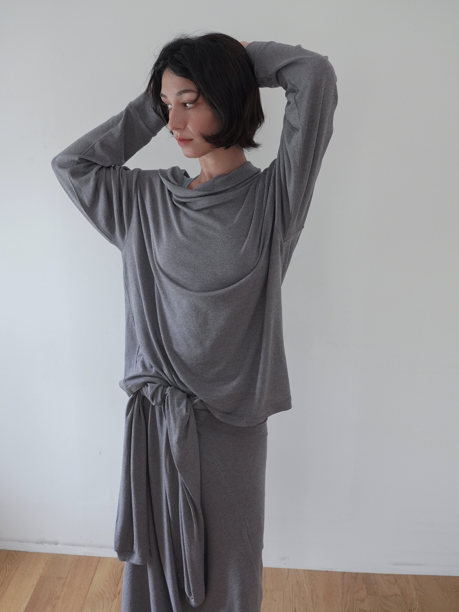 Off-Shoulder Wool Blend Long Sleeve - grey