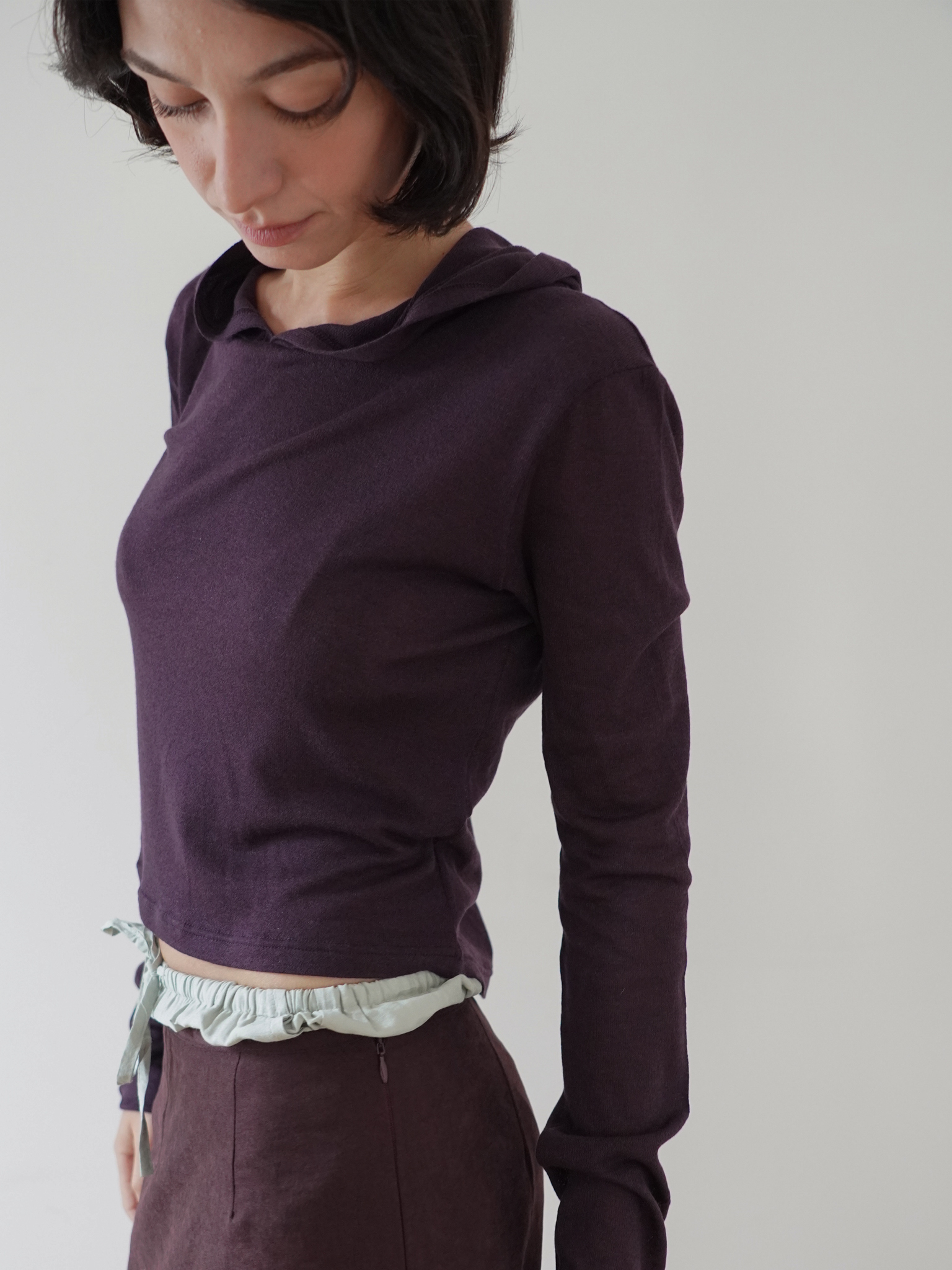 Hooded Wool Blend Long Sleeve - purple