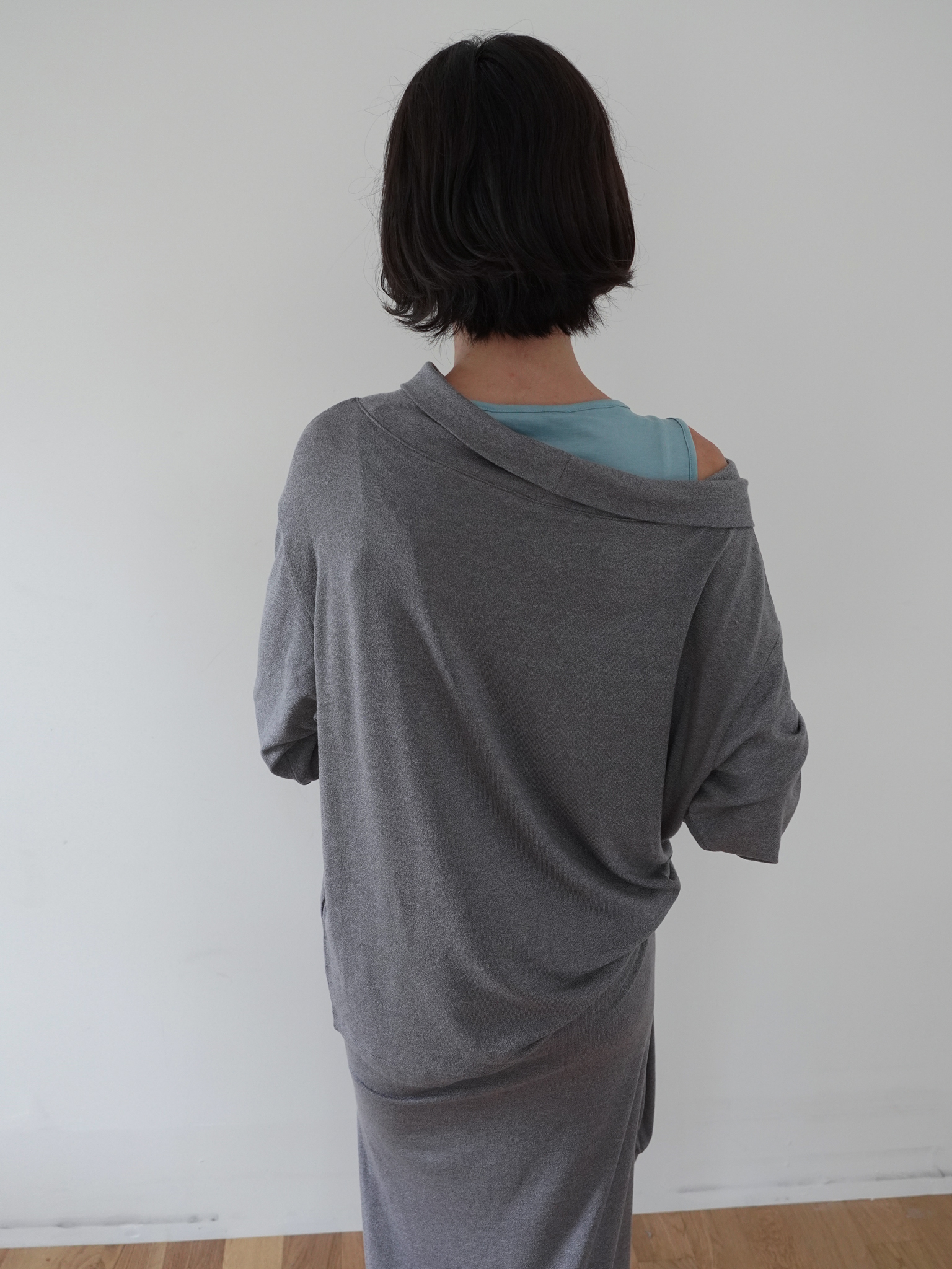 Off-Shoulder Wool Blend Long Sleeve - grey