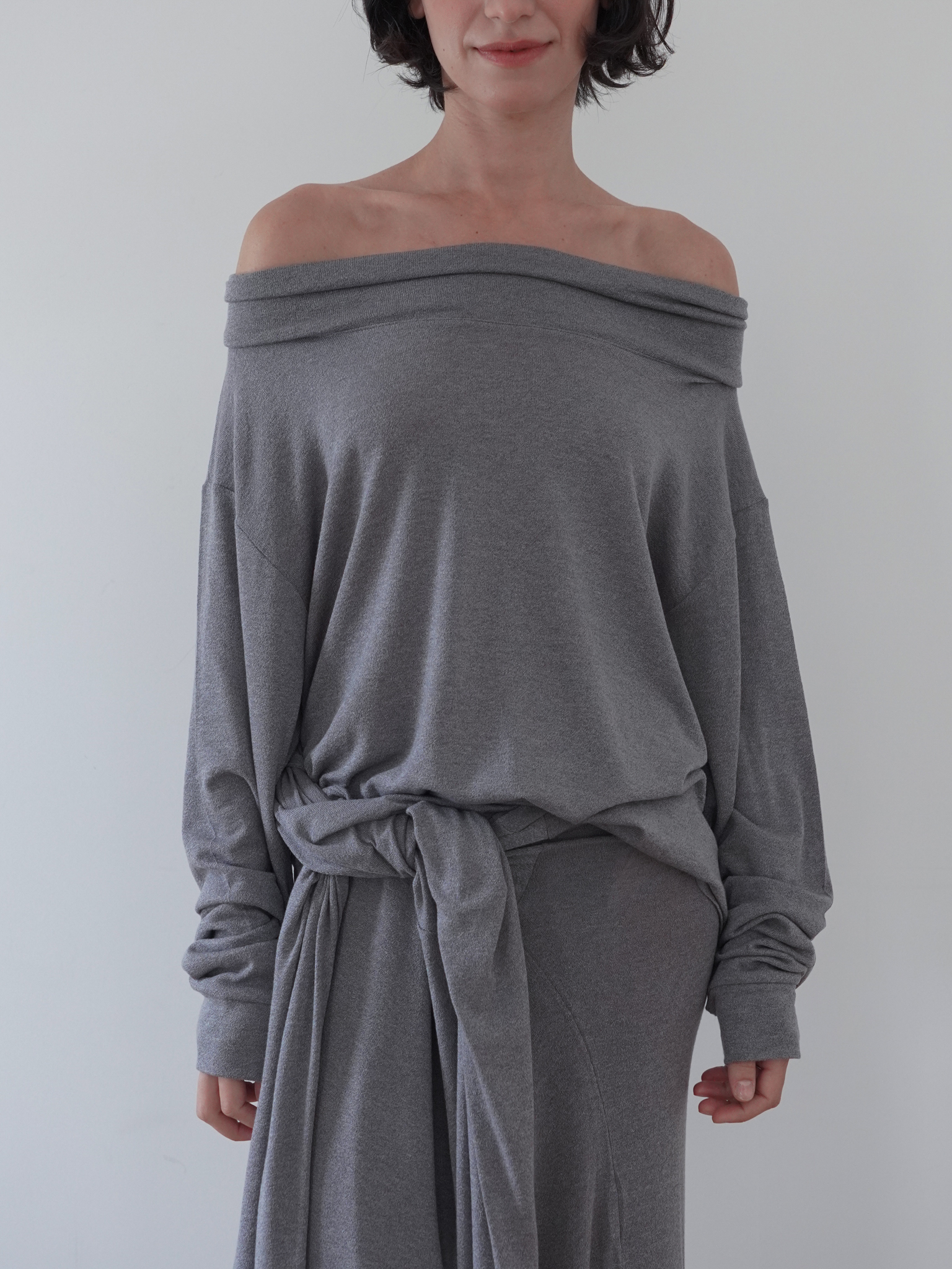 Off-Shoulder Wool Blend Long Sleeve - grey
