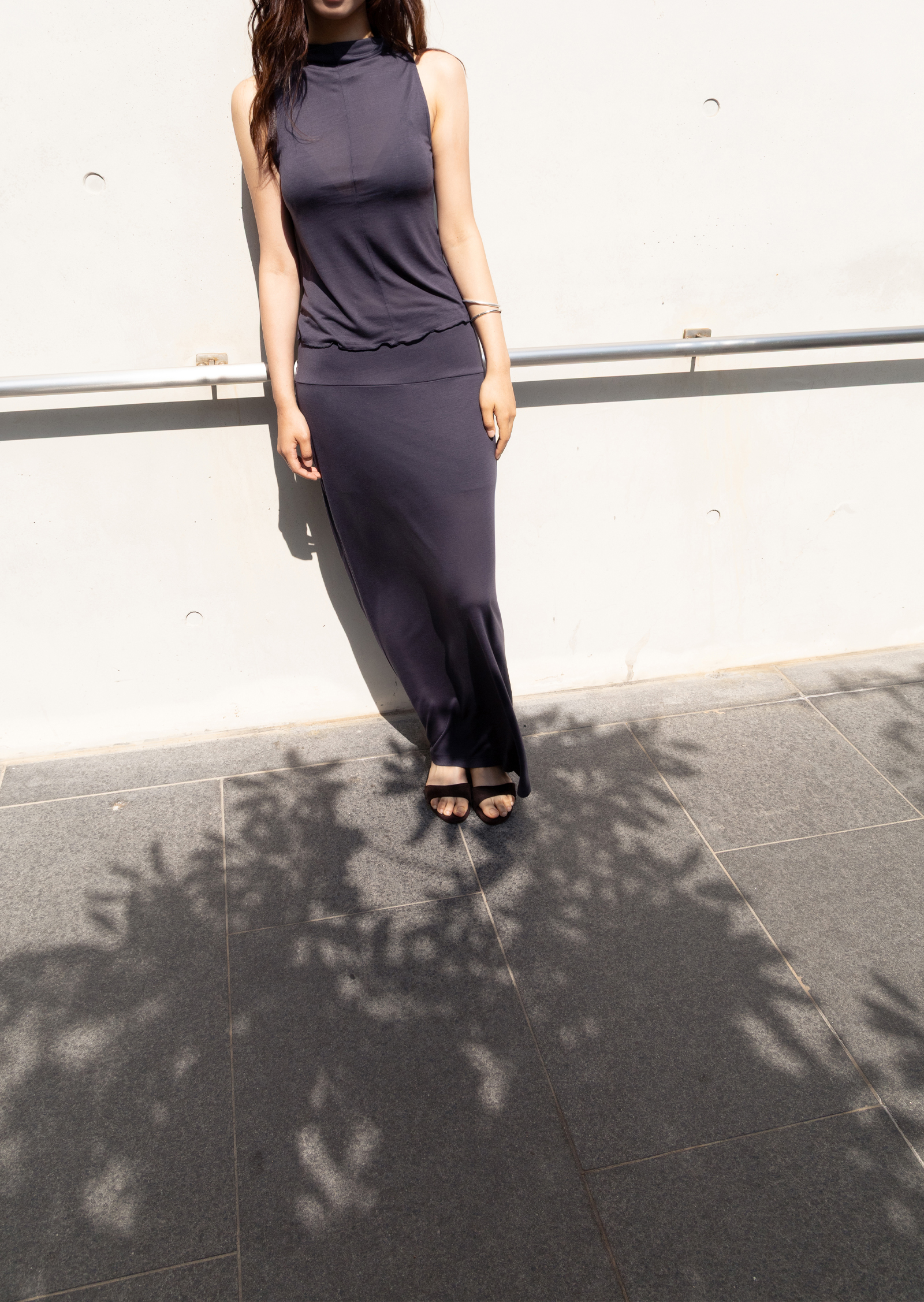 Drape Neck Sleeveless - charcoal
