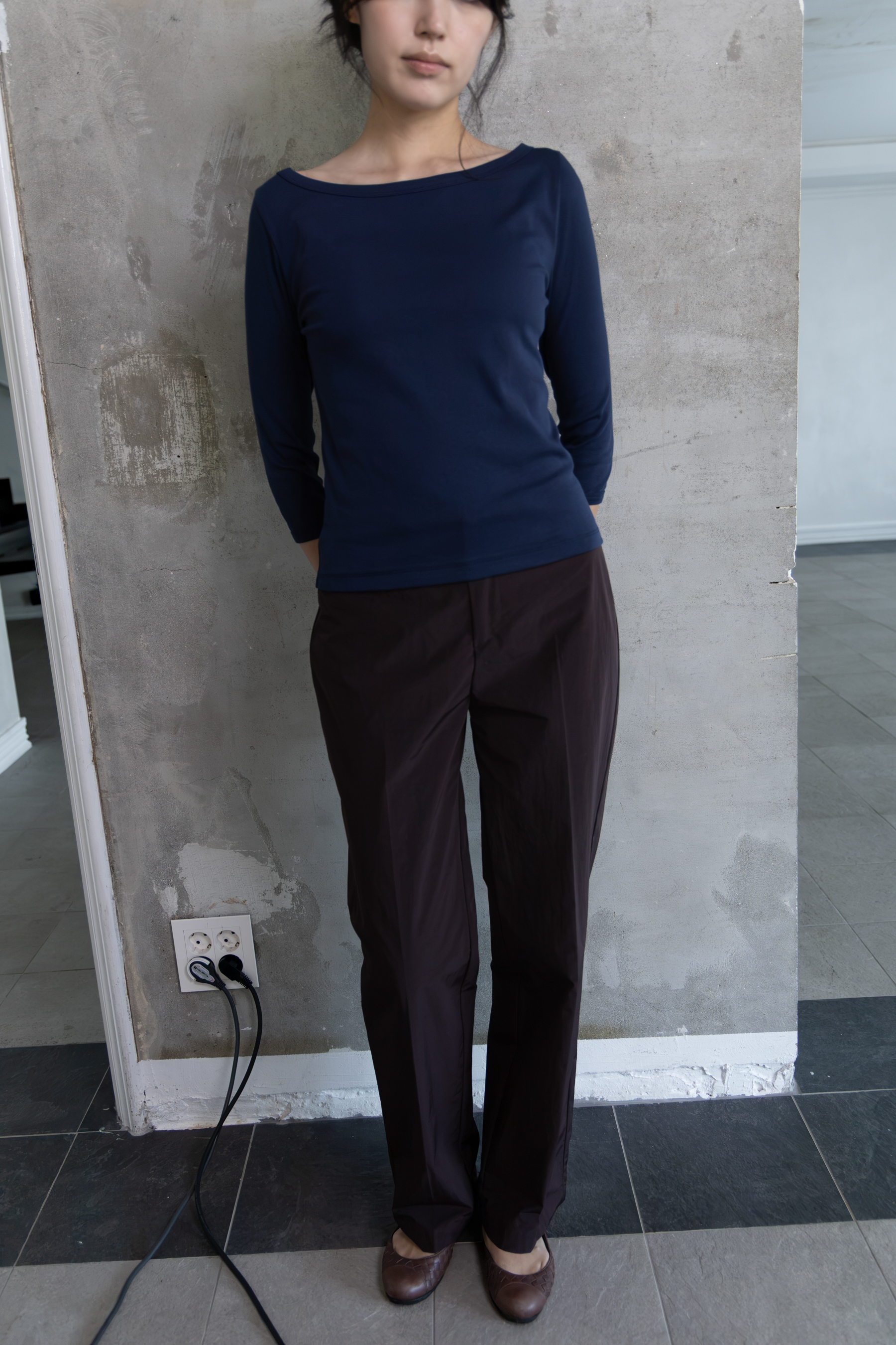 Boatneck 3/4 Sleeve Tee - navy