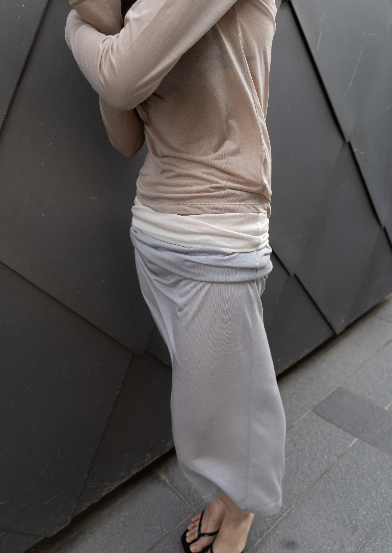 (Summer) Straight Long Skirt - silver/ivory