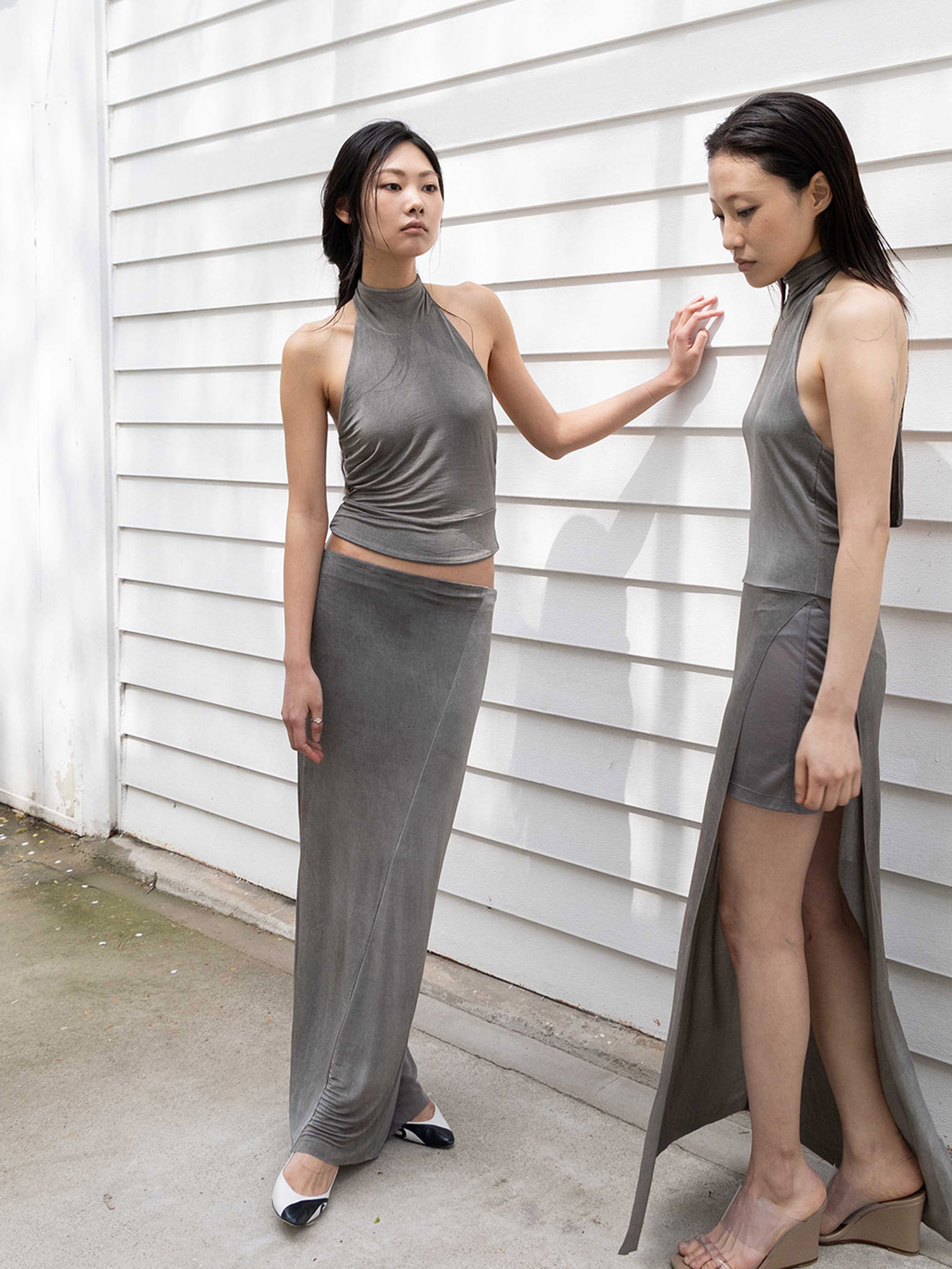 Block Scarf Halter - smoke