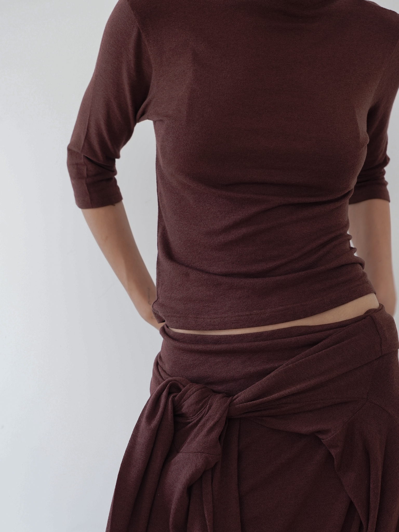 High Neck Wool Blend Half Sleeve - brown