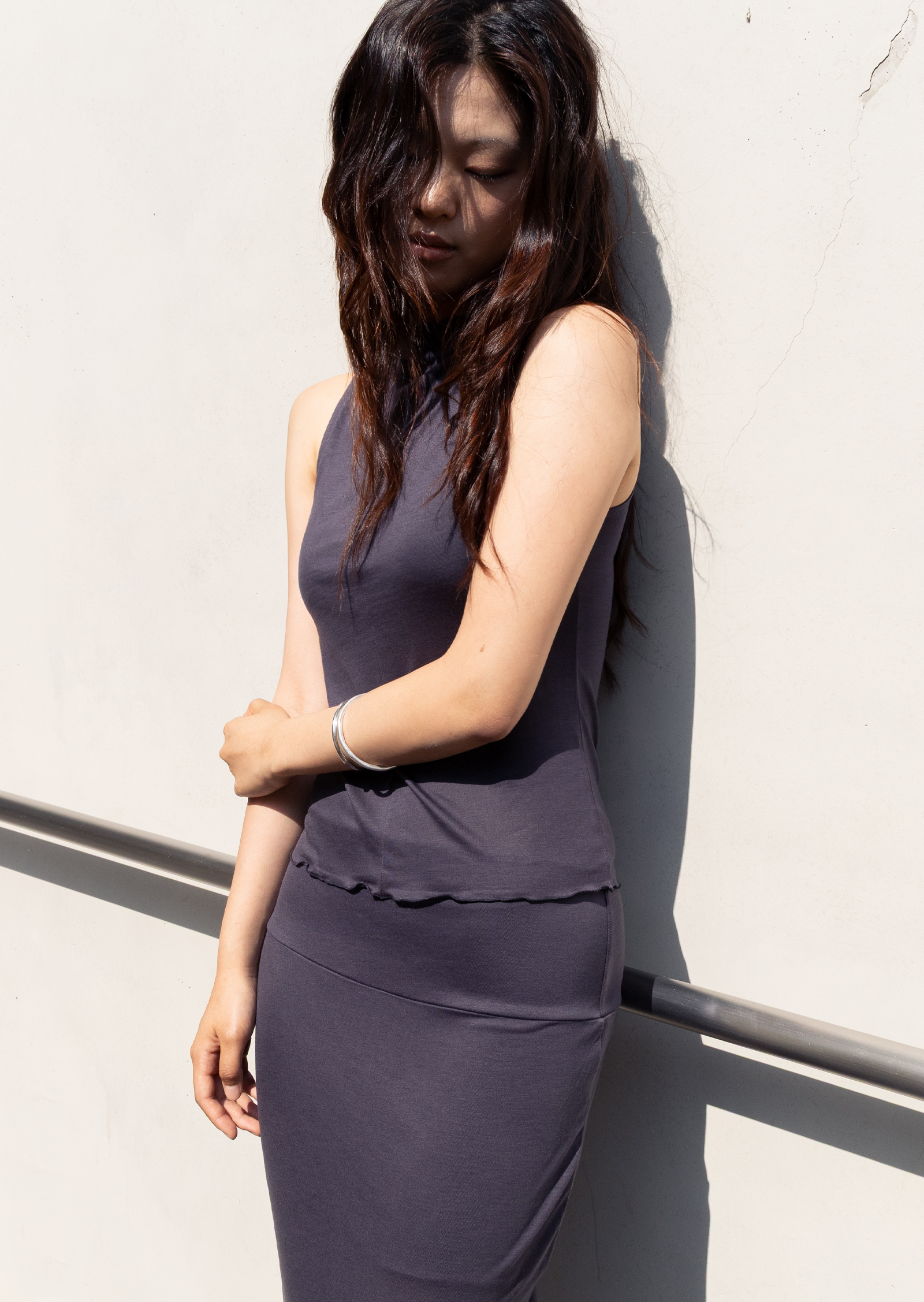 Drape Neck Sleeveless - charcoal