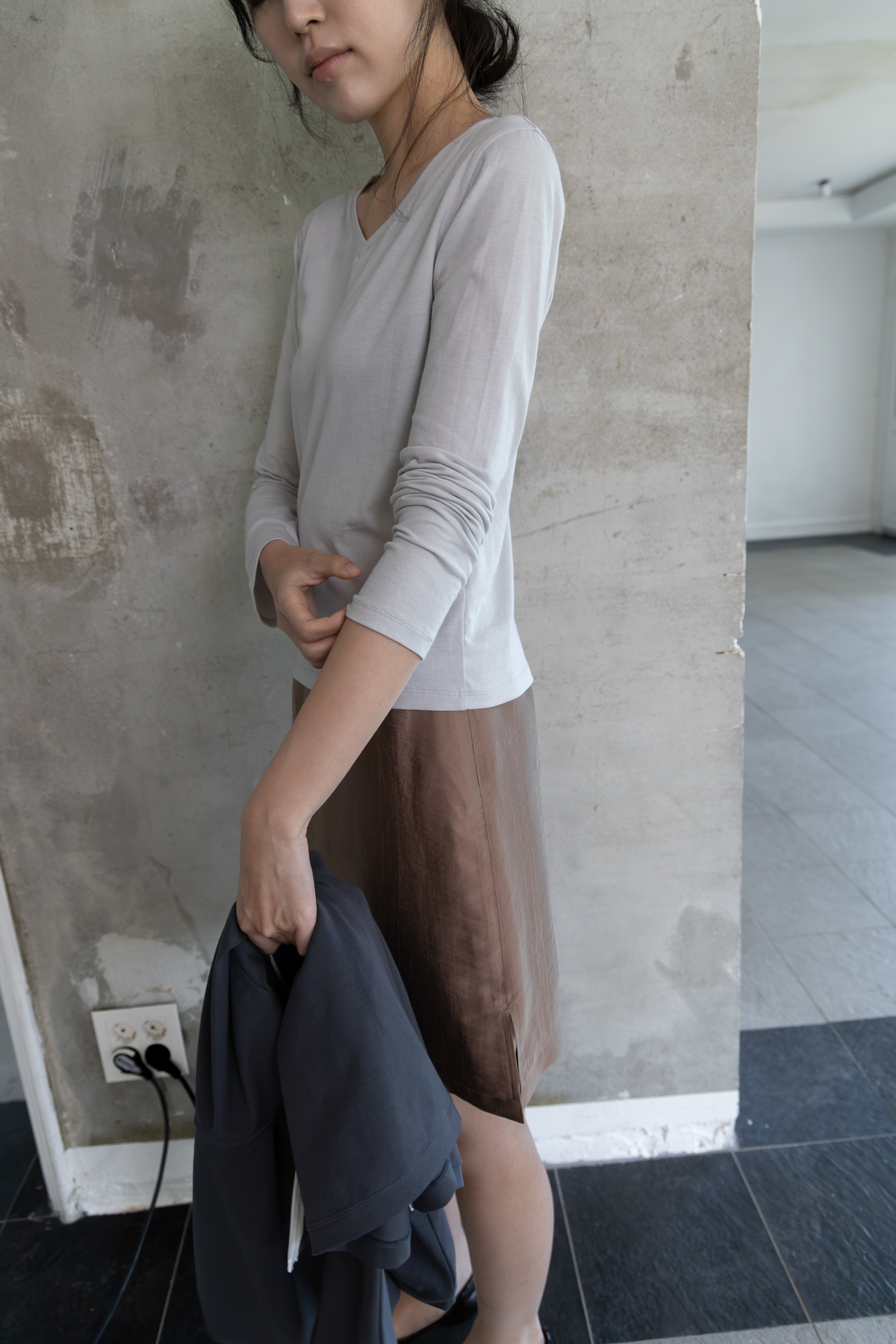 Textured Midi Skirt - wood