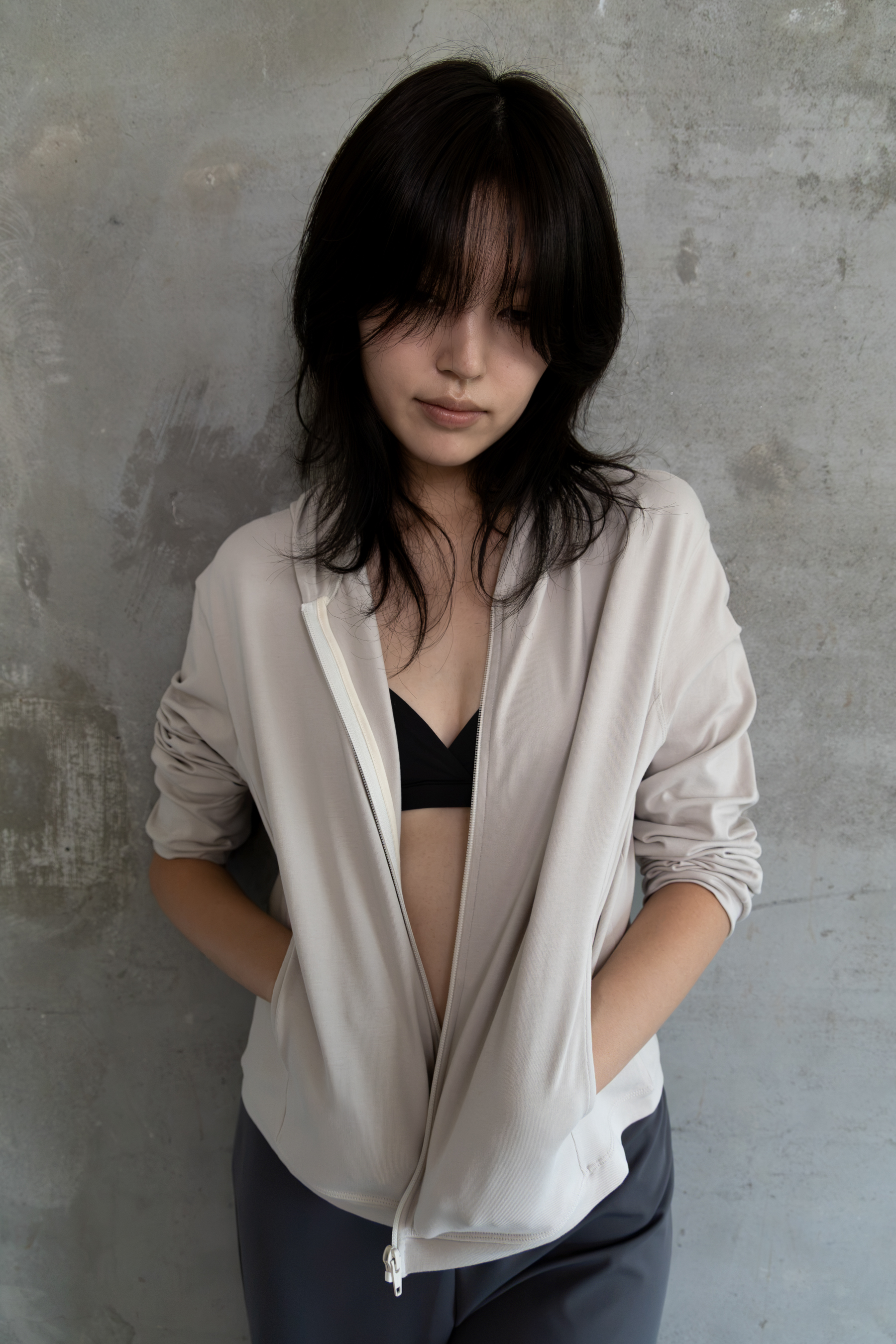 Line Zip Hoodie - light gray