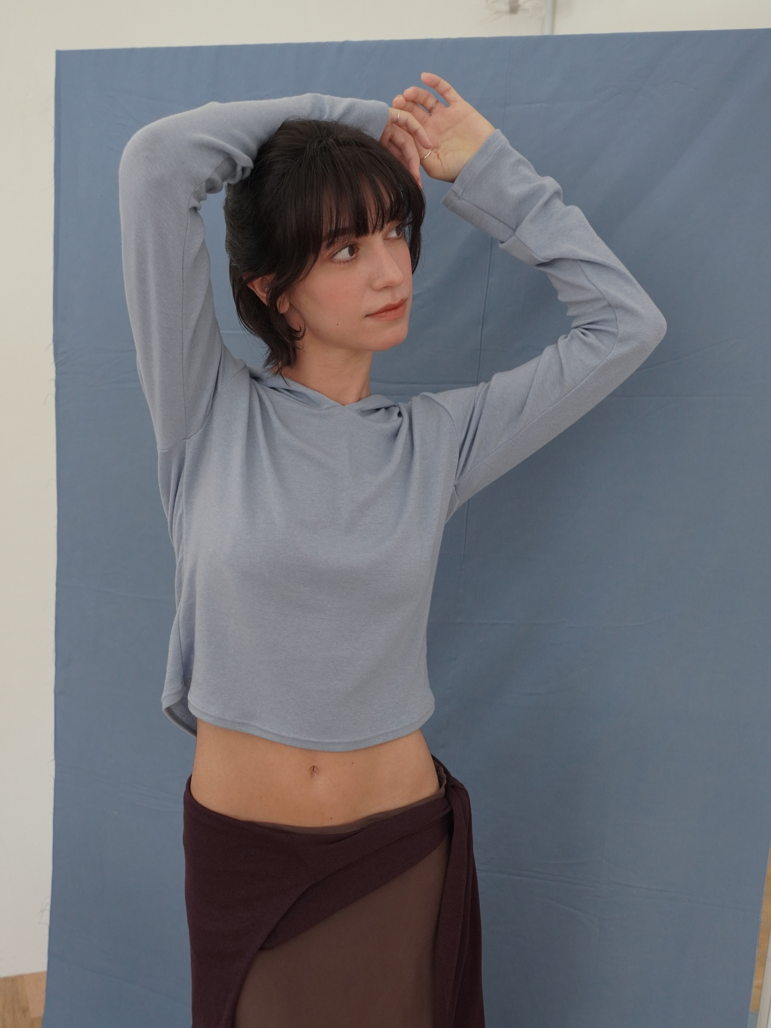 Hooded Wool Blend Long Sleeve - light blue