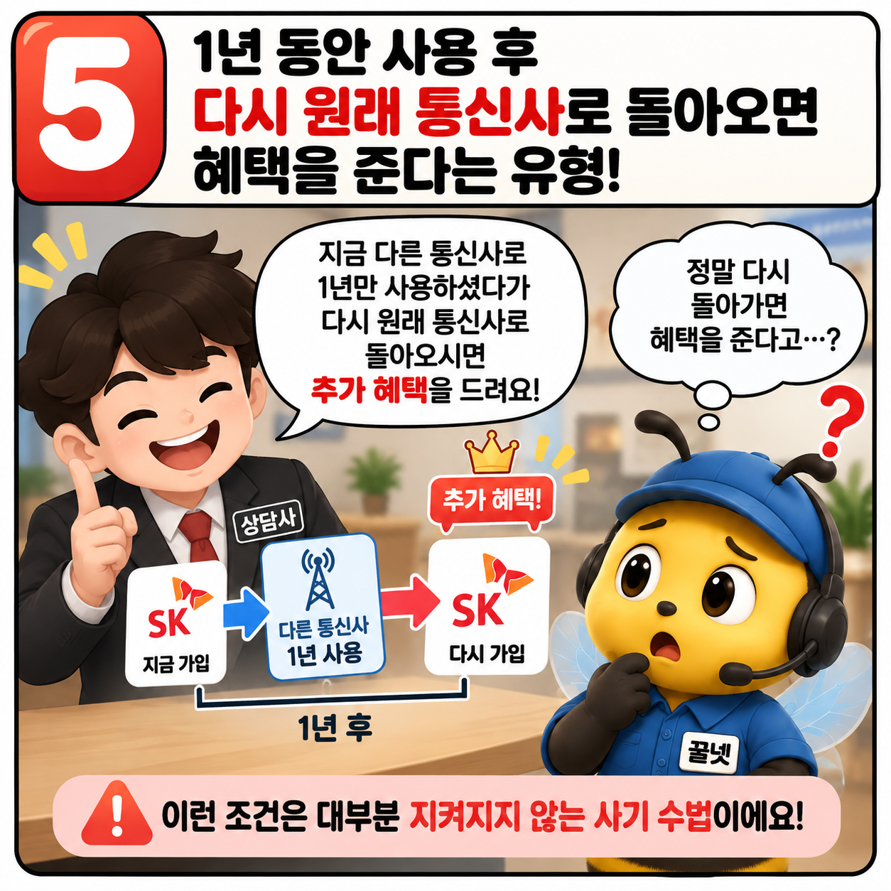 1년 후 기존 통신사로 다시 이동하라는 인터넷가입 권유 주의