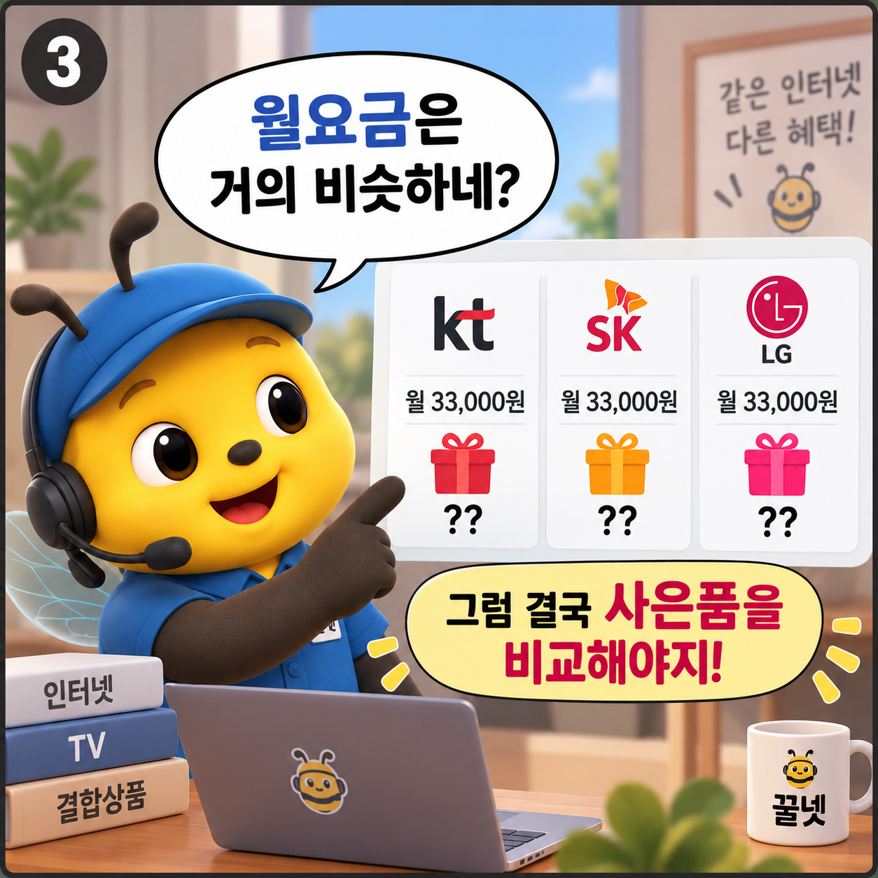 KT SK LG 인터넷 월요금과 사은품 비교