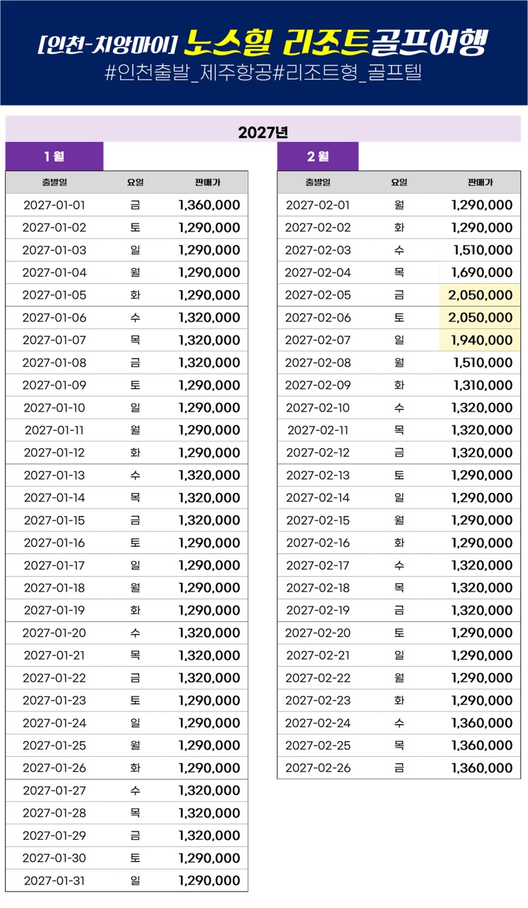 태국/치앙마이 노스힐 리조트 골프 27년 1~2월