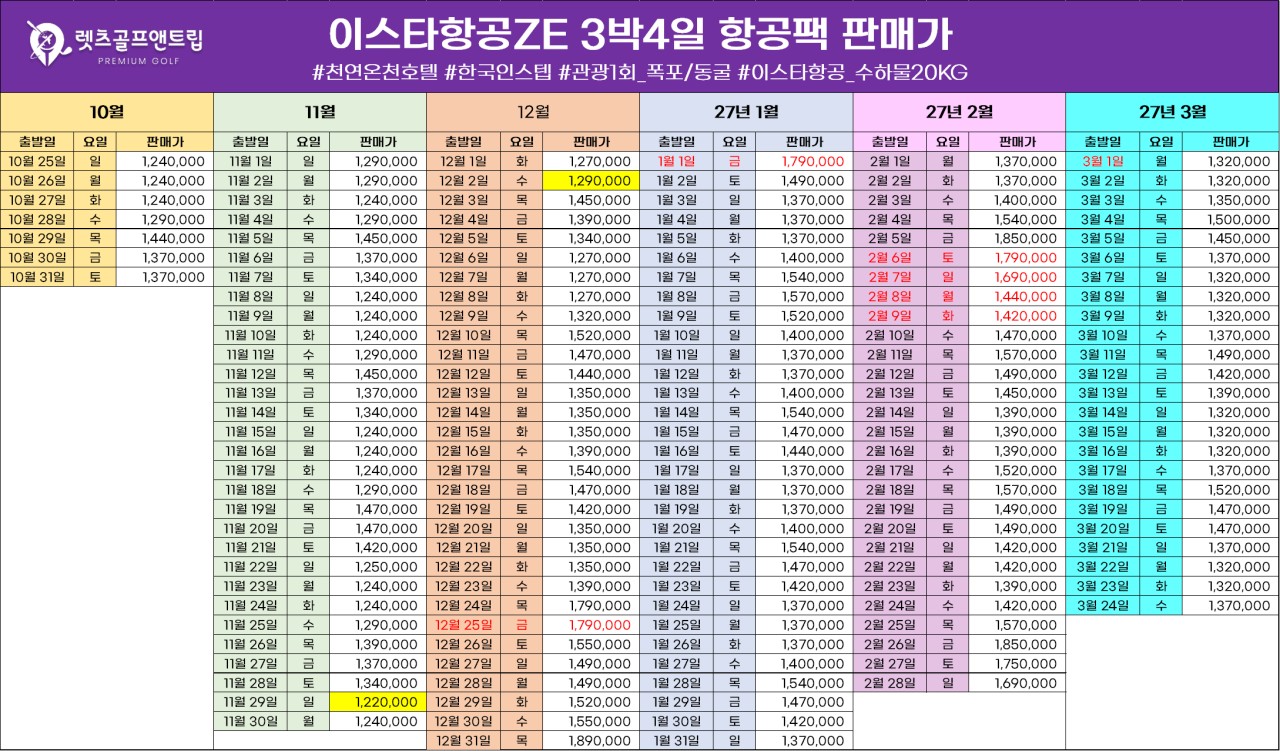 일본/가고시마 미야코노조 3색 골프 26년 10월~27년 3월