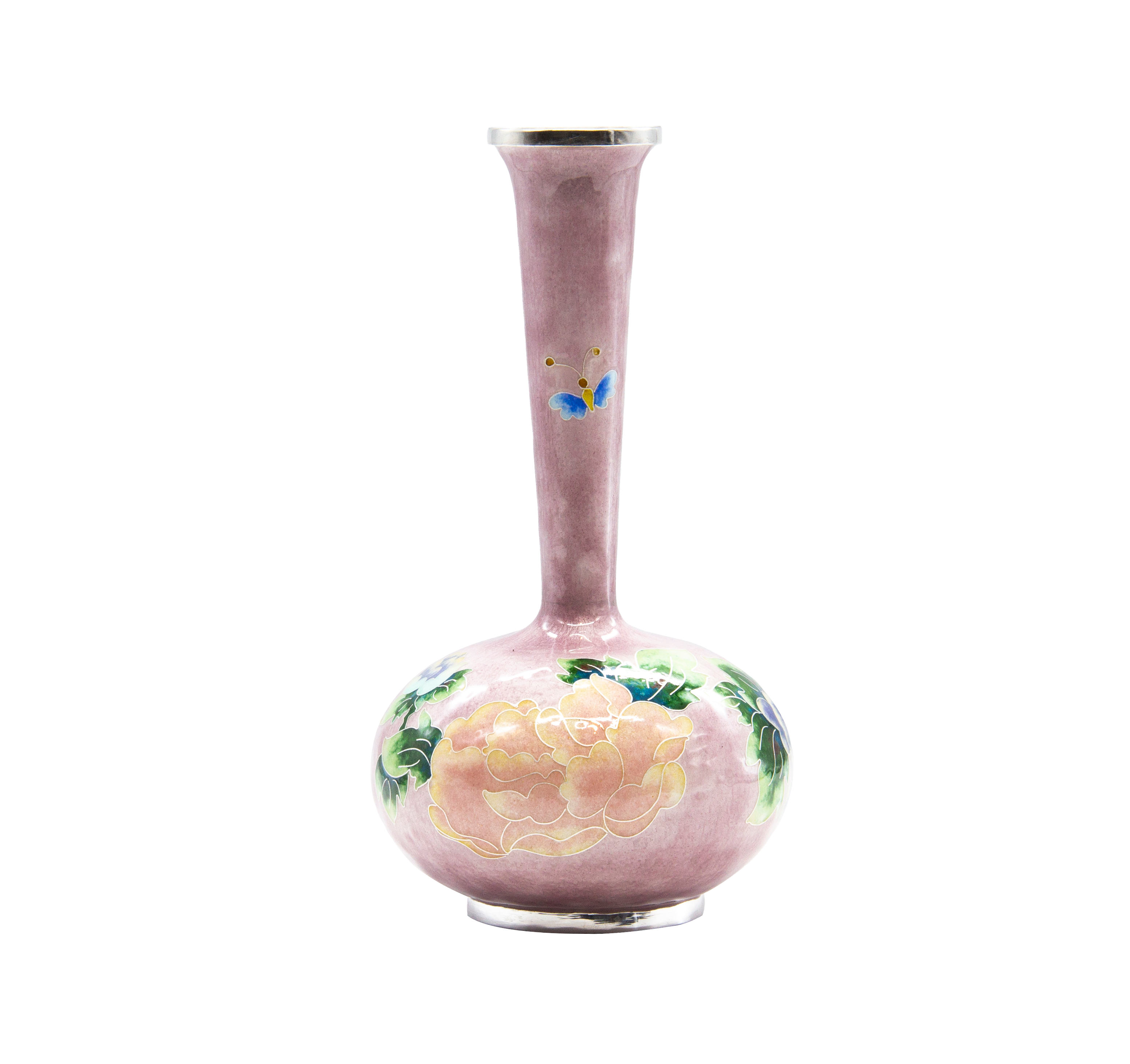 모란꽃 은칠보 호리병 도원색 Peony Silver Cloisonné Gourd-Shaped Vase