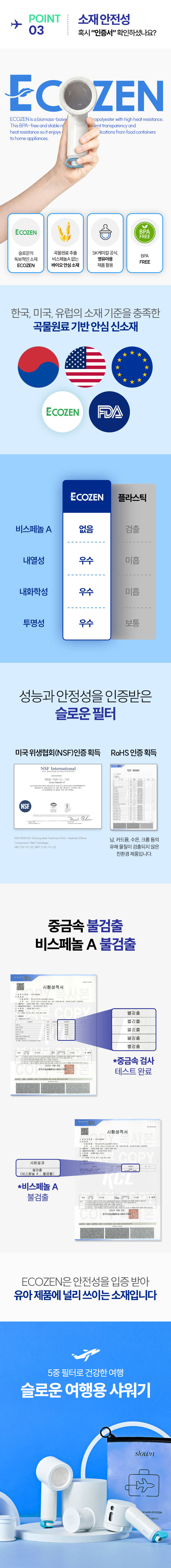[5중 압축 필터] 슬로운 친환경 소재 여행용 샤워기