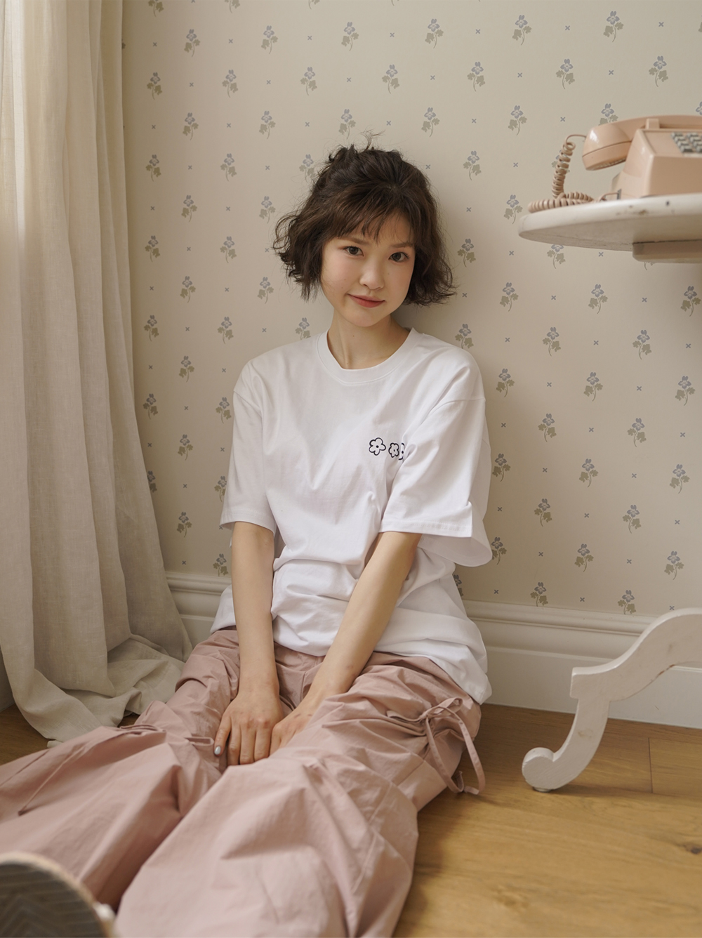 RIBBON TUCK WIDE PANTS - powder pink