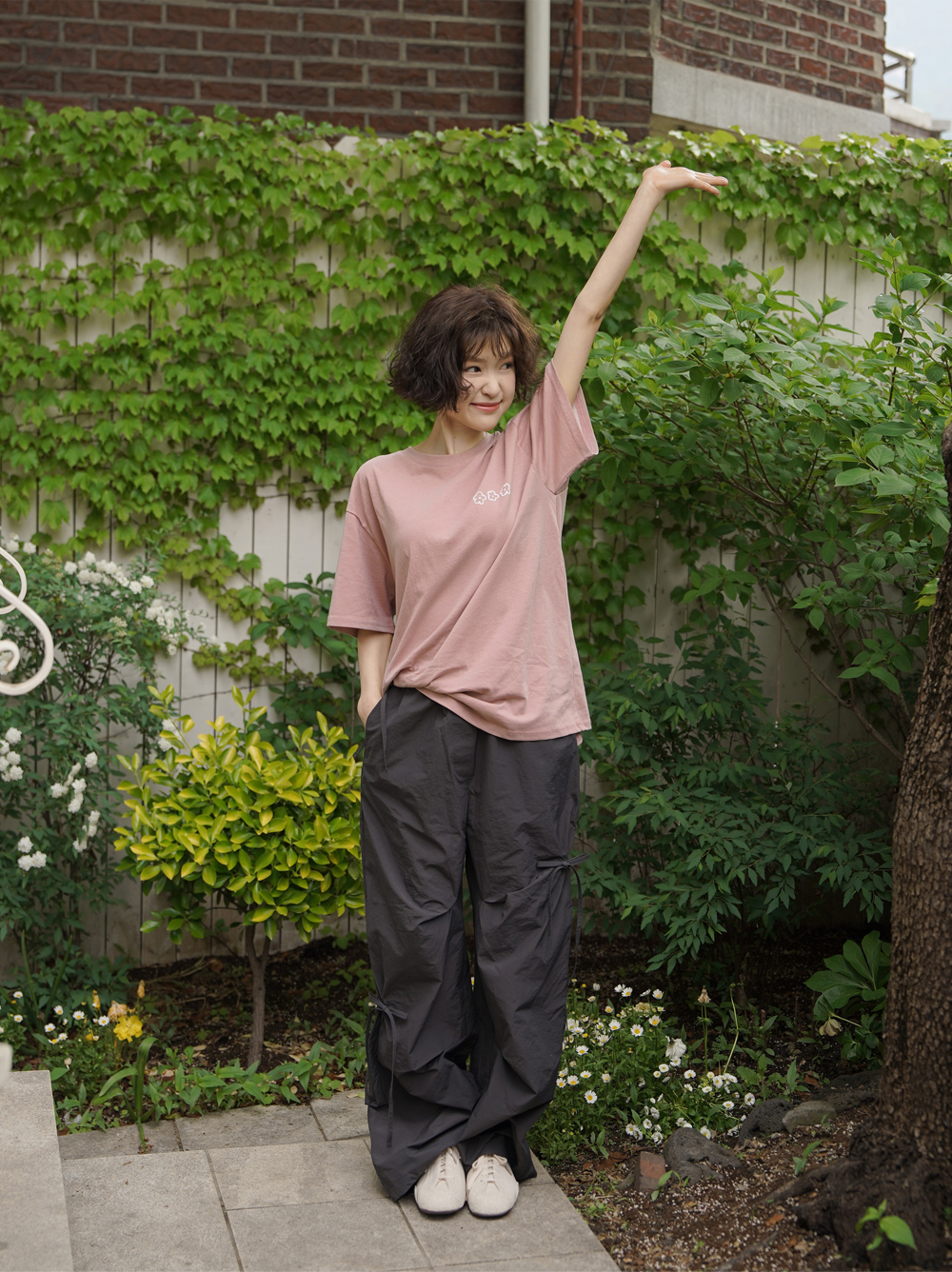 RIBBON TUCK WIDE PANTS - charcoal
