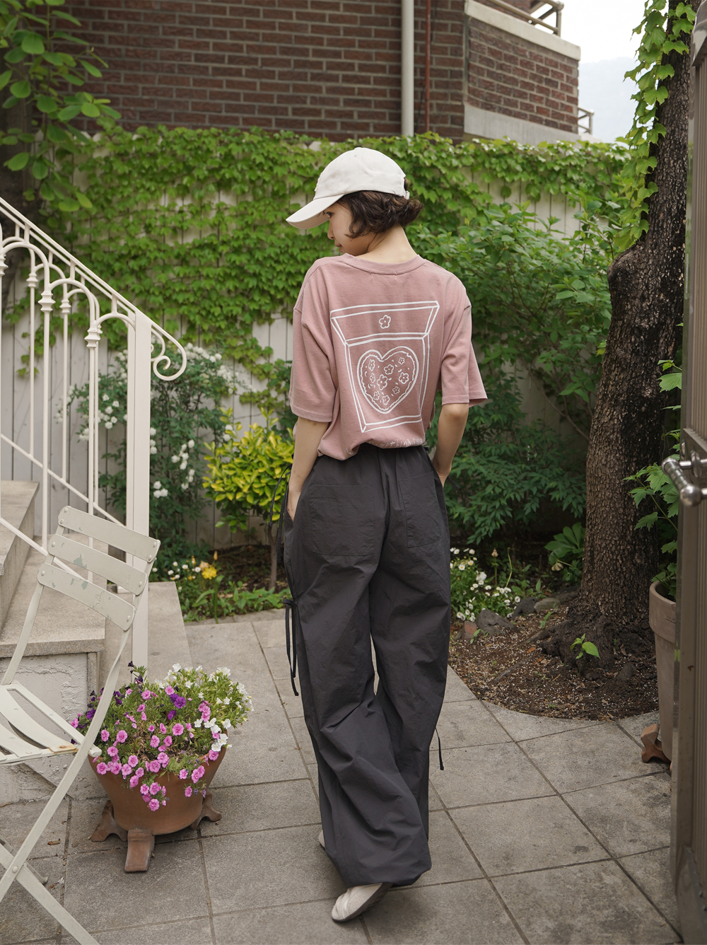 RIBBON TUCK WIDE PANTS - charcoal
