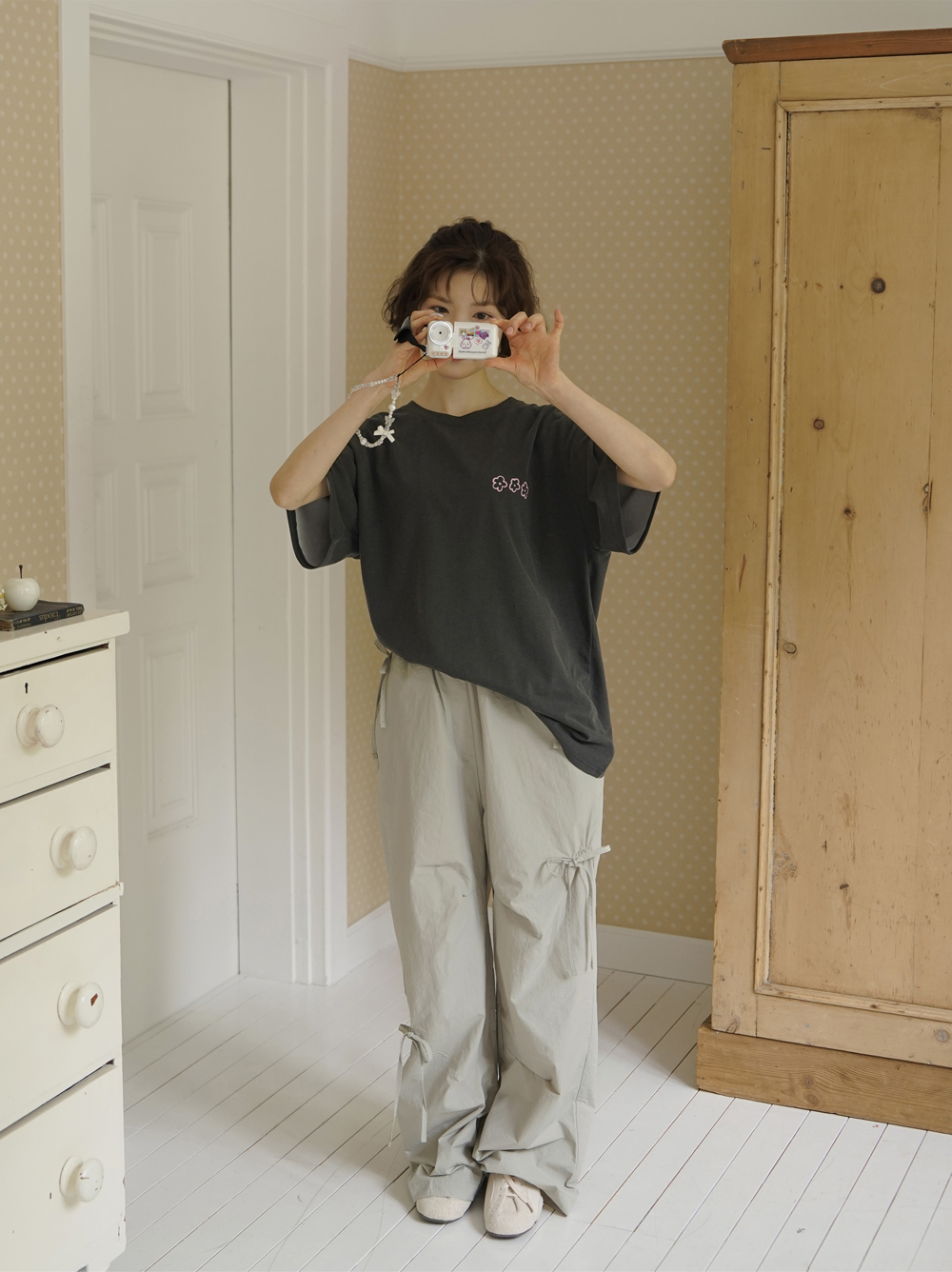 RIBBON TUCK WIDE PANTS - powder mint