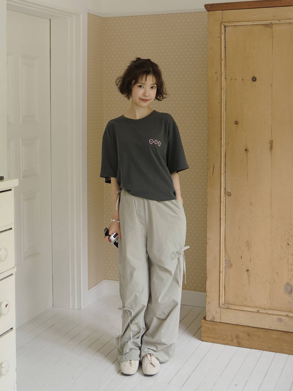RIBBON TUCK WIDE PANTS - powder mint