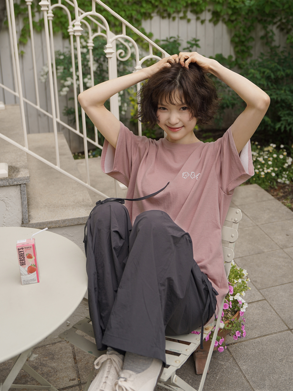 RIBBON TUCK WIDE PANTS - charcoal