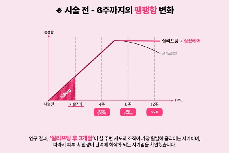 韓国 糸リフト施術後の肌の弾力変化|6週間で最大効果 韓国 糸リフト後の肌の弾力変化グラフ|ピークは6週間