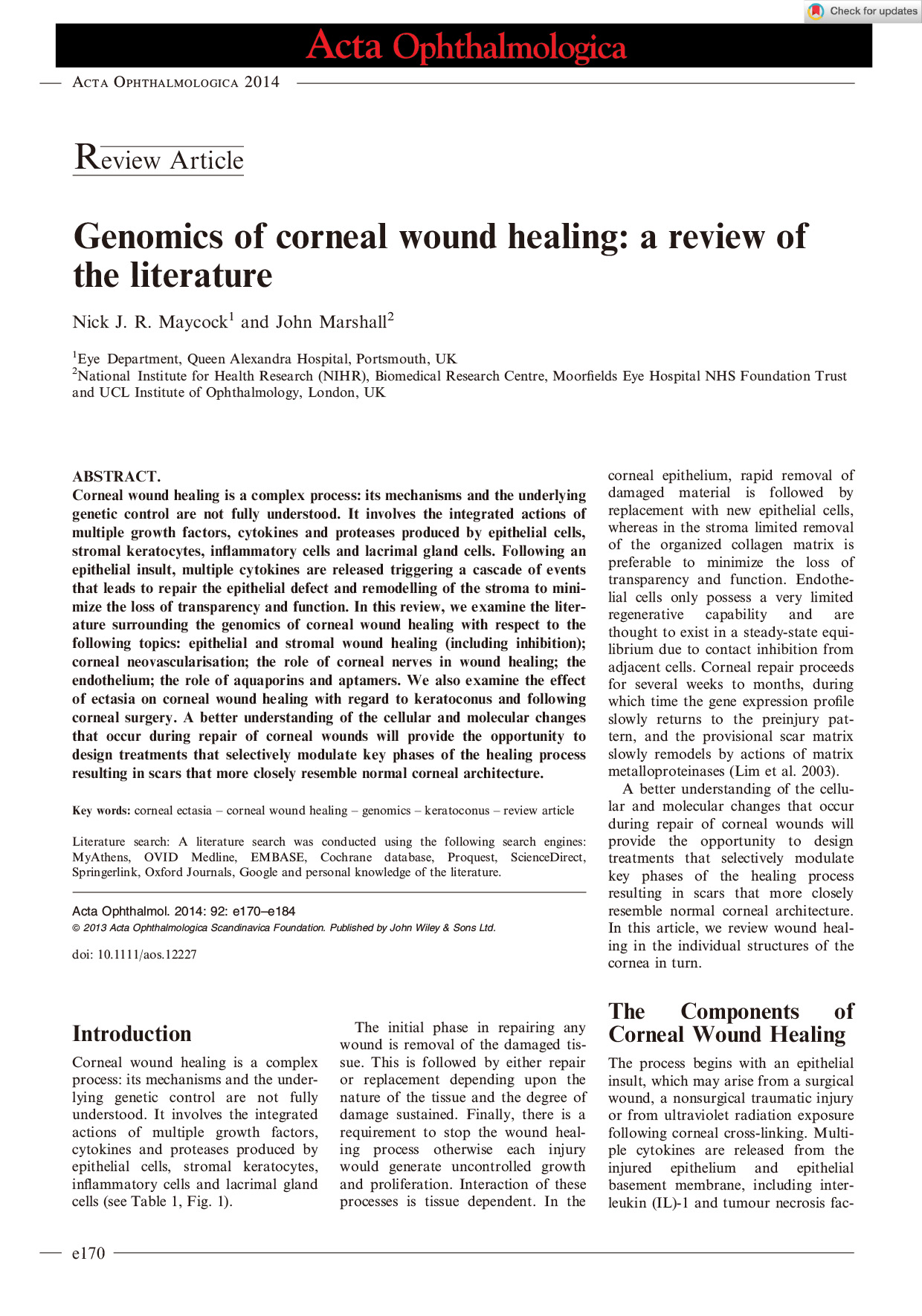 Genomics of Corneal Wound Healing: A Review of the Literature 논문 이미지