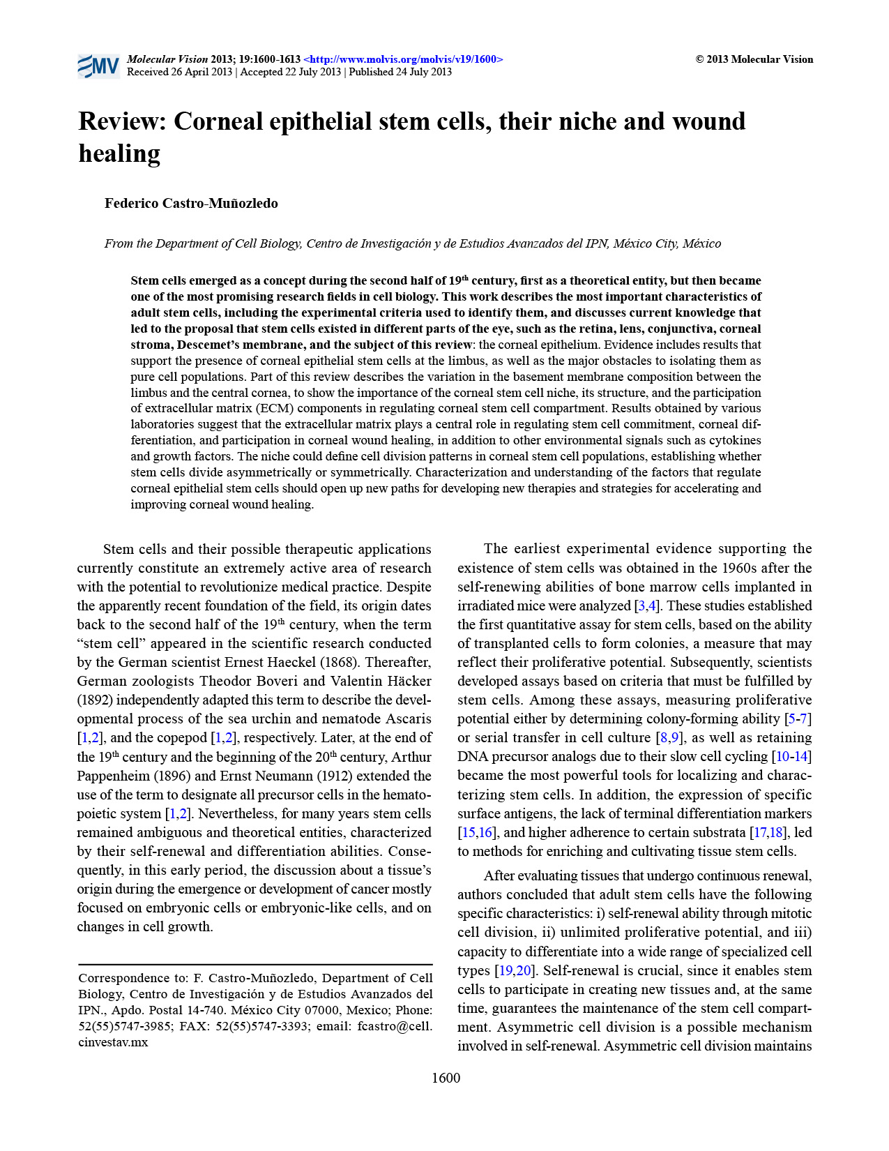 Characteristics and Therapeutic Implications of Adult Stem Cells in Corneal Epithelial Renewal and Wound Healing 논문 이미지