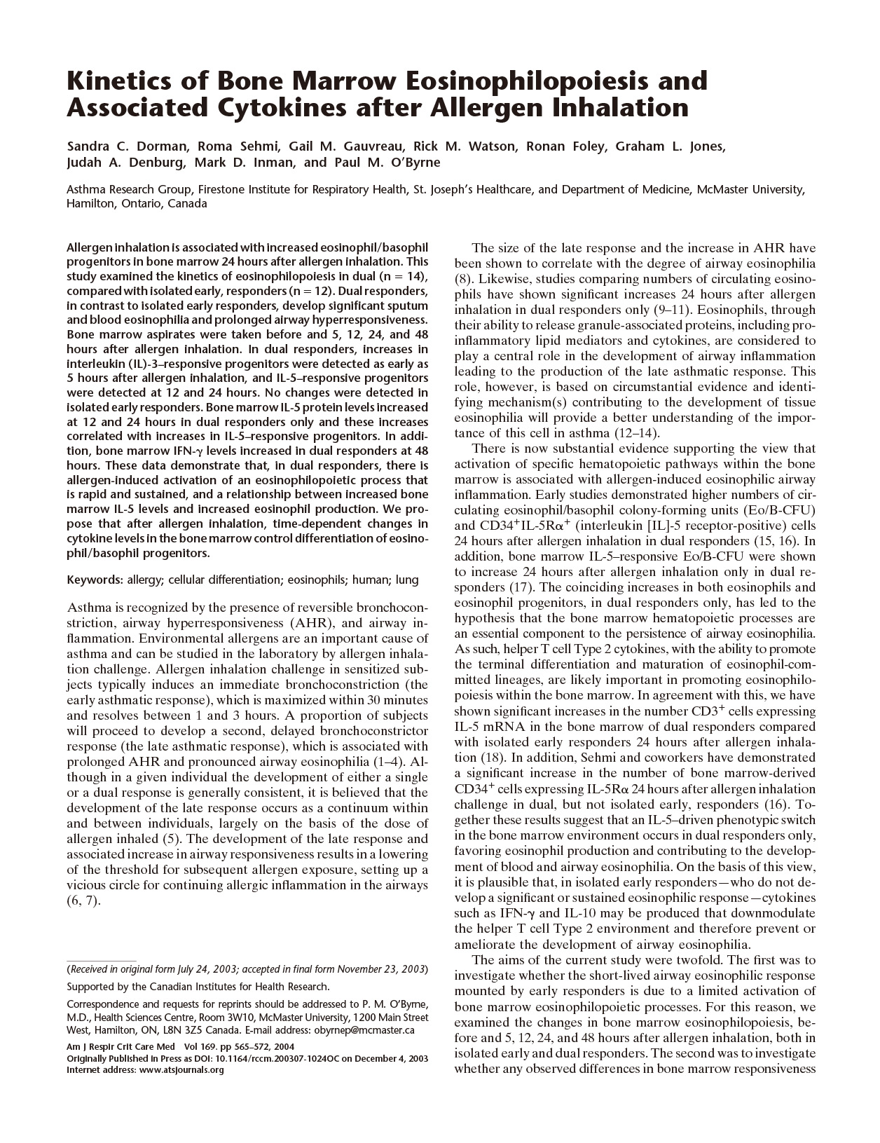 Kinetics of Bone Marrow Eosinophilopoiesis and Associated Cytokines after Allergen Inhalation 논문 이미지