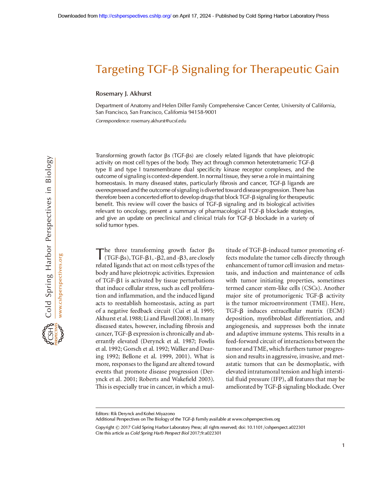 Targeting TGF-β Signaling for Cancer Therapy