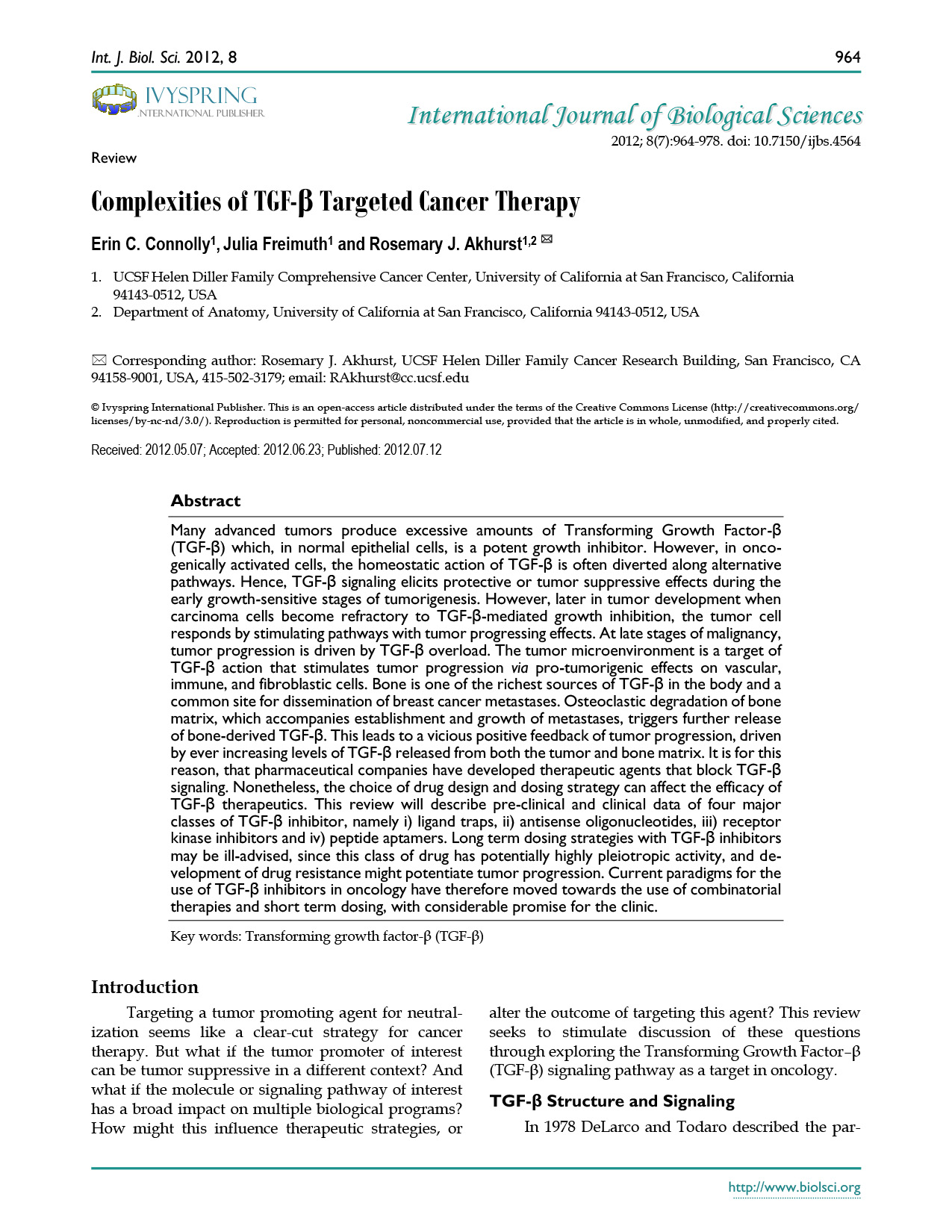 Complexities of TGF-β Targeted Cancer Therapy 논문 이미지