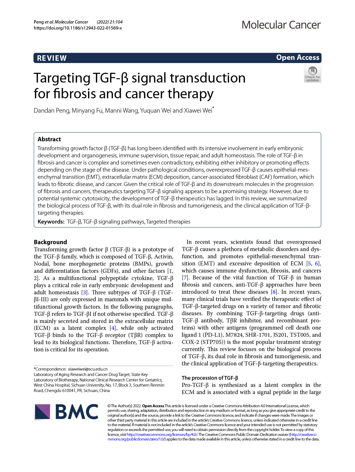 Targeting TGF-β Signaling for Fibrosis and Cancer Therapy 논문 이미지