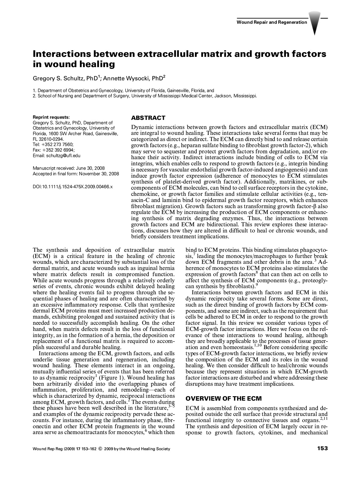 Interactions Between Extracellular Matrix and Growth Factors in Wound Healing 논문 이미지