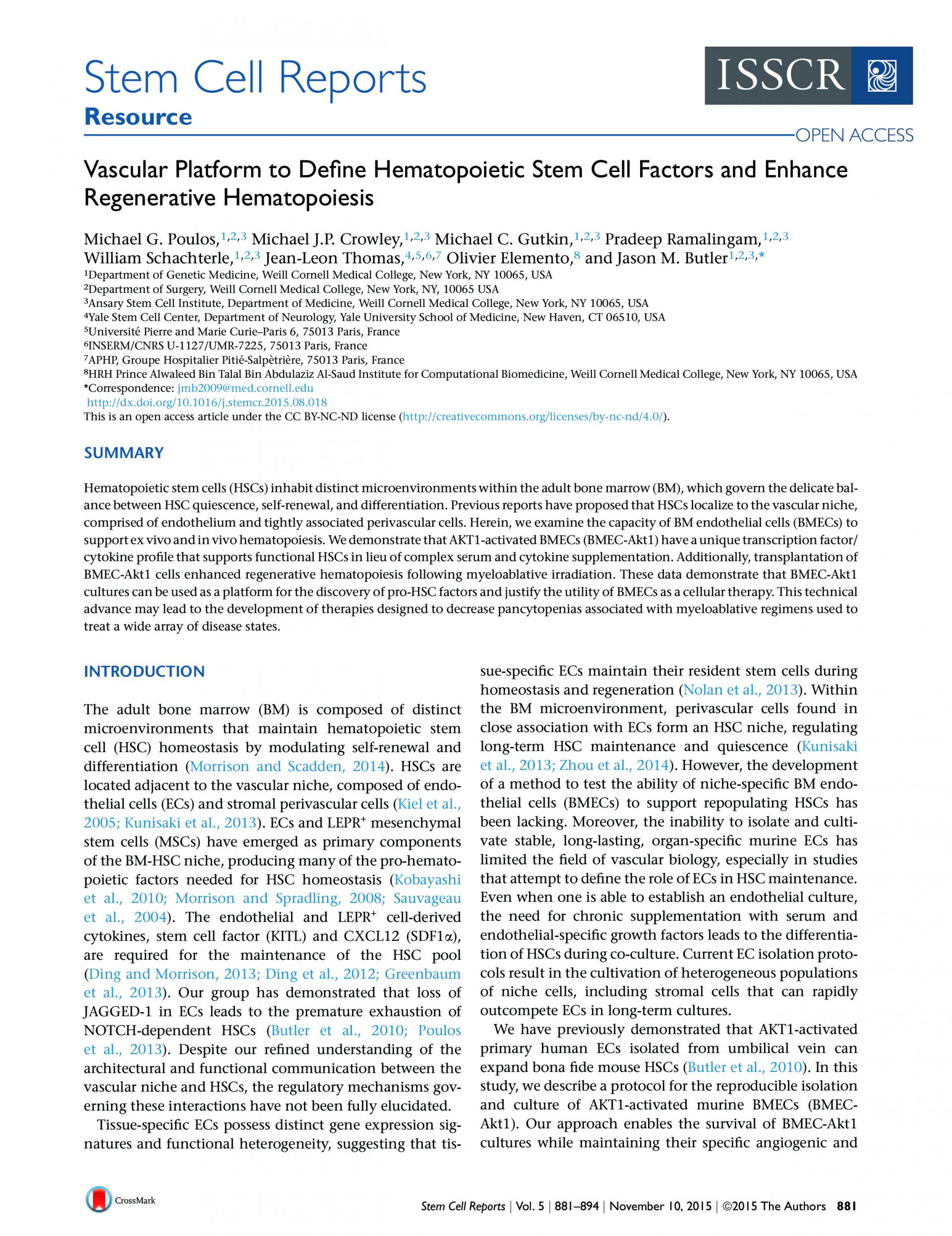 Vascular Platform to Define Hematopoietic Stem Cell Factors and Enhance Regenerative Hematopoiesis 논문 이미지