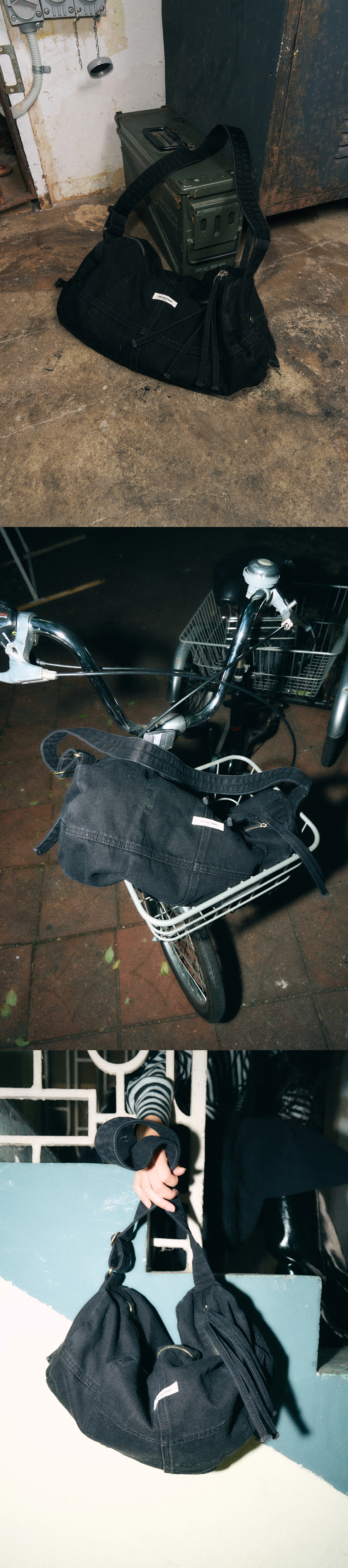 ★HELENEPARIS★WASHED DENIM CROSS BAG★デニム クロスバッグ★ MUSINSA | HELENE PARIS Washed Denim Cross Shoulder Bag [Black]