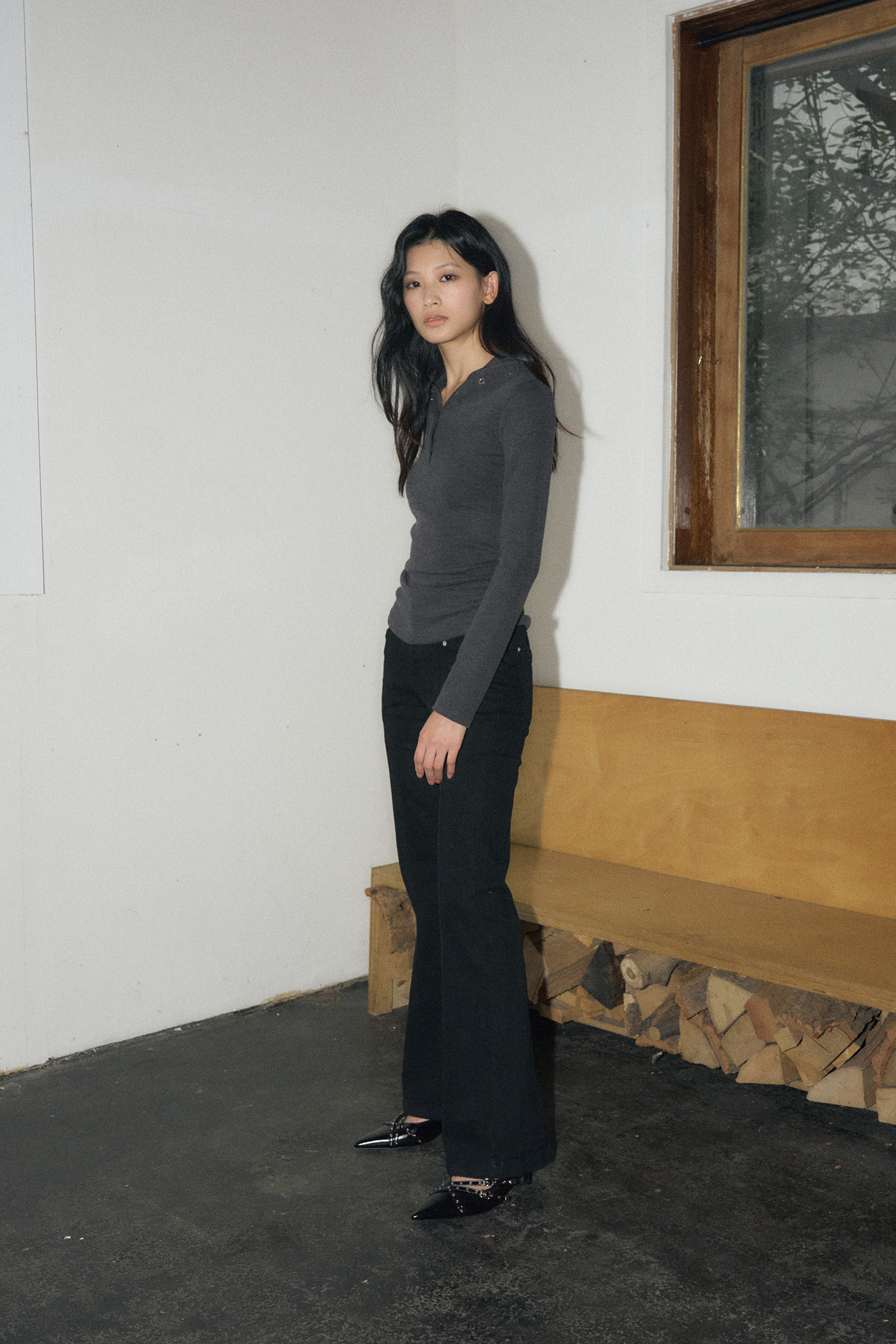 MUSINSA公式 | HELENE PARIS Washed Bootcut Denim Pants [Black]